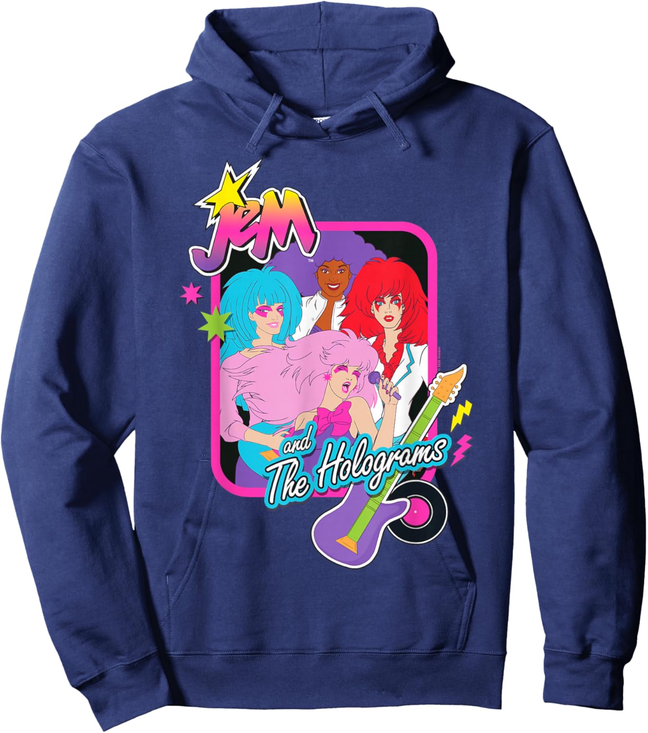 Jem and The Holograms Pop-Rock Band Portrait Guitar Icon Hoodie - Hoodie | Navy