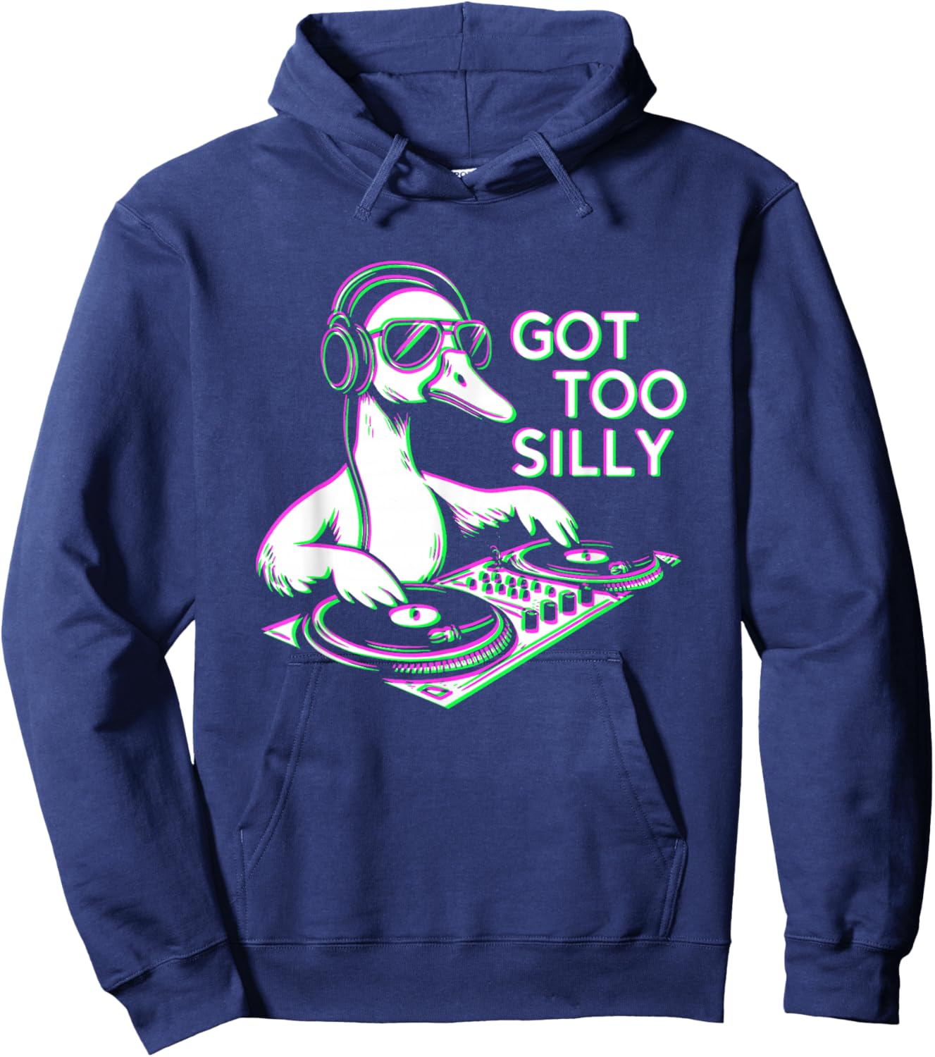 DJ Goose Got Too Silly Turntable Humor Spinning Vinyl Music Hoodie - Hoodie | Navy
