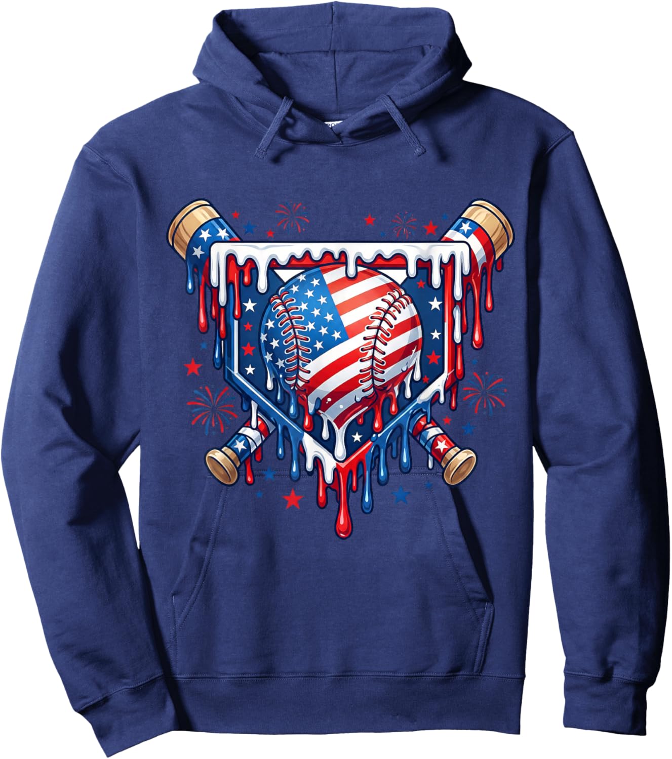 Baseball Flag Drip for Boys Kid Youth Gen Alpha Softball Fan Hoodie - Hoodie | Navy