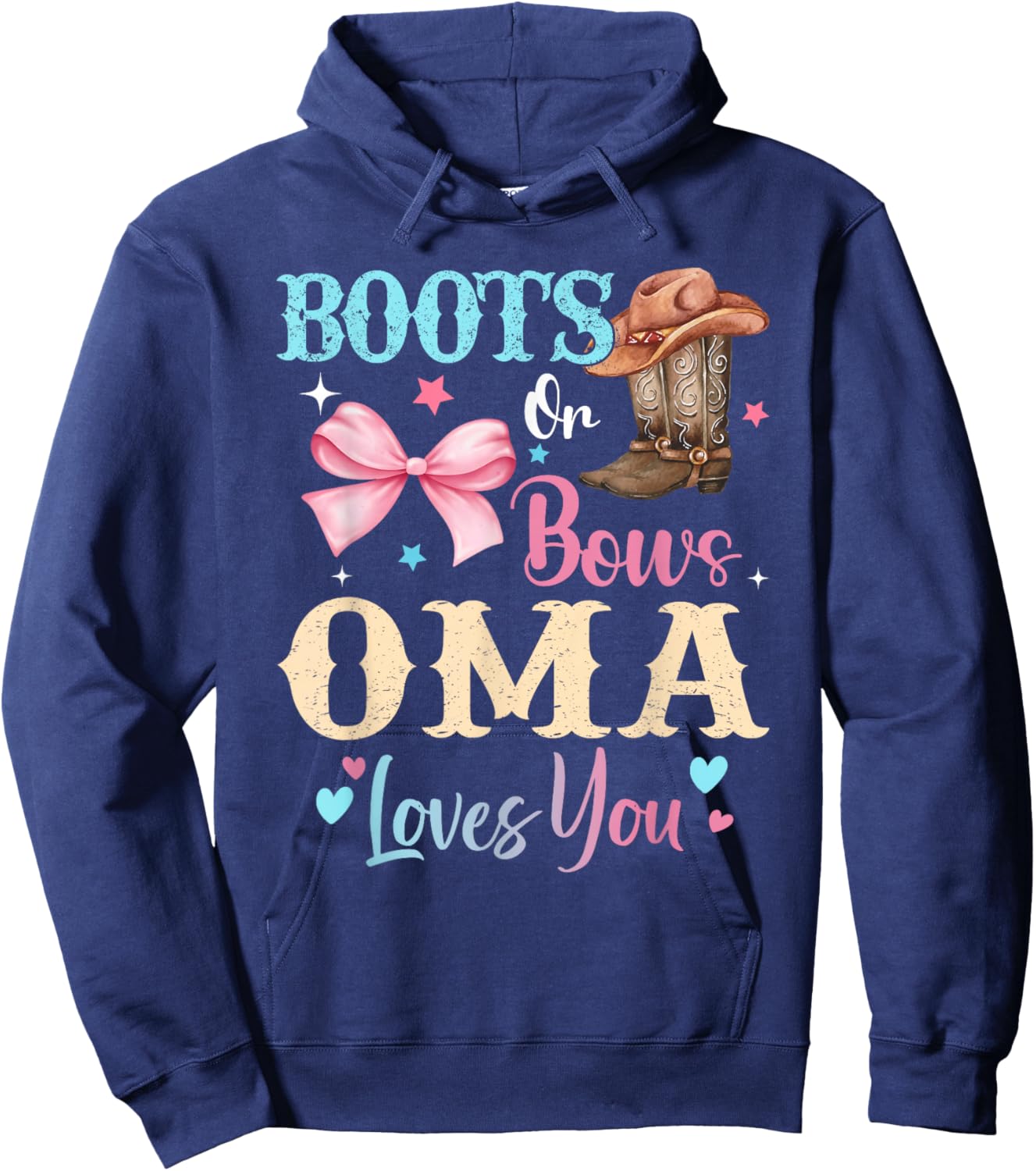 Boots or Bows Oma Loves You Gender Reveal Family Hoodie - Hoodie | Navy