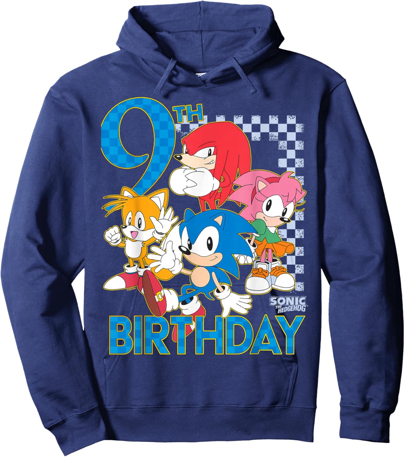 Sonic The Hedgehog 9th Birthday Classic Art Sonic & Friends Hoodie - Hoodie | Navy