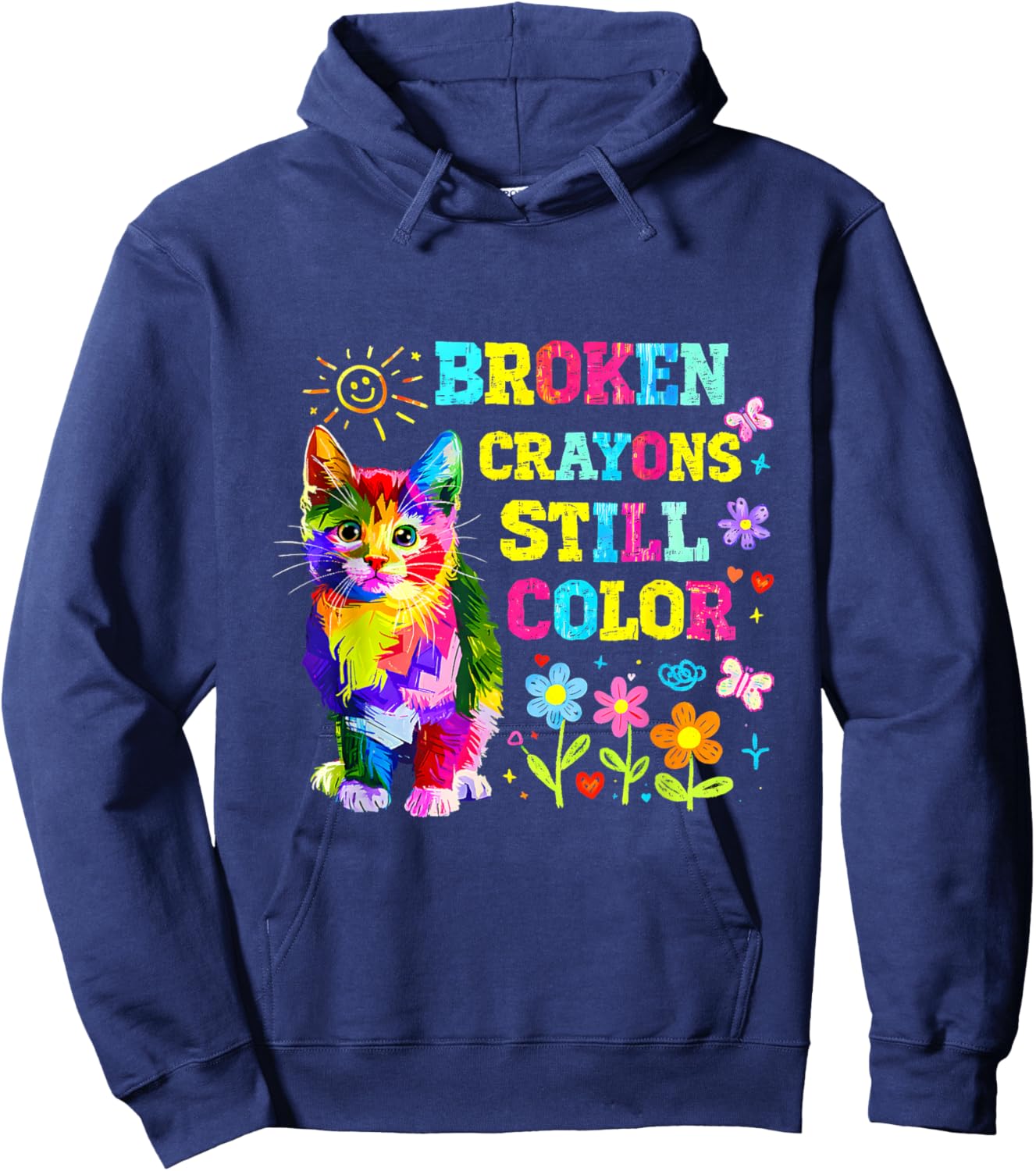 Autism Broken Crayons Still Color Unique Minds Shine Puzzle Hoodie - Hoodie | Navy