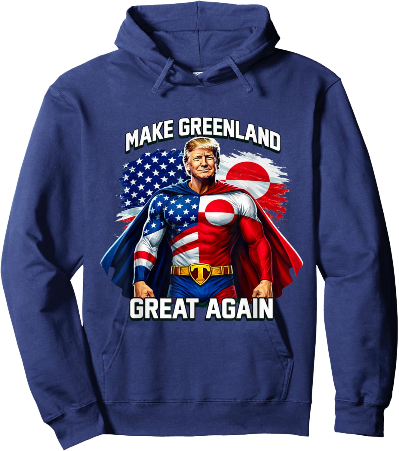 Make Greenland Great Again Superhero Graphic Patriot Flag Hoodie - Hoodie | Navy
