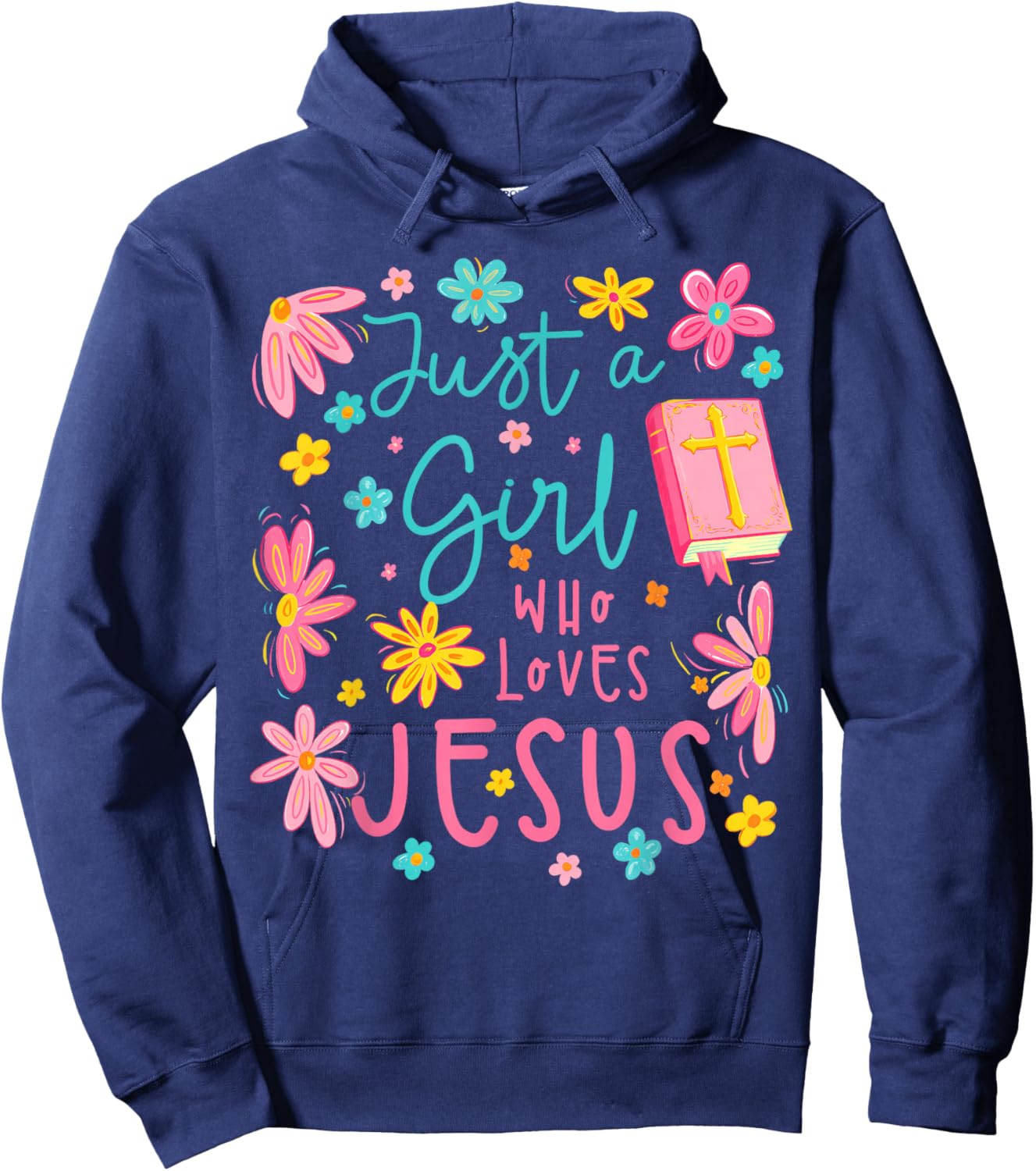 Just A Girl Who Loves Jesus Religious Christian Floral Boho Hoodie - Hoodie | Navy