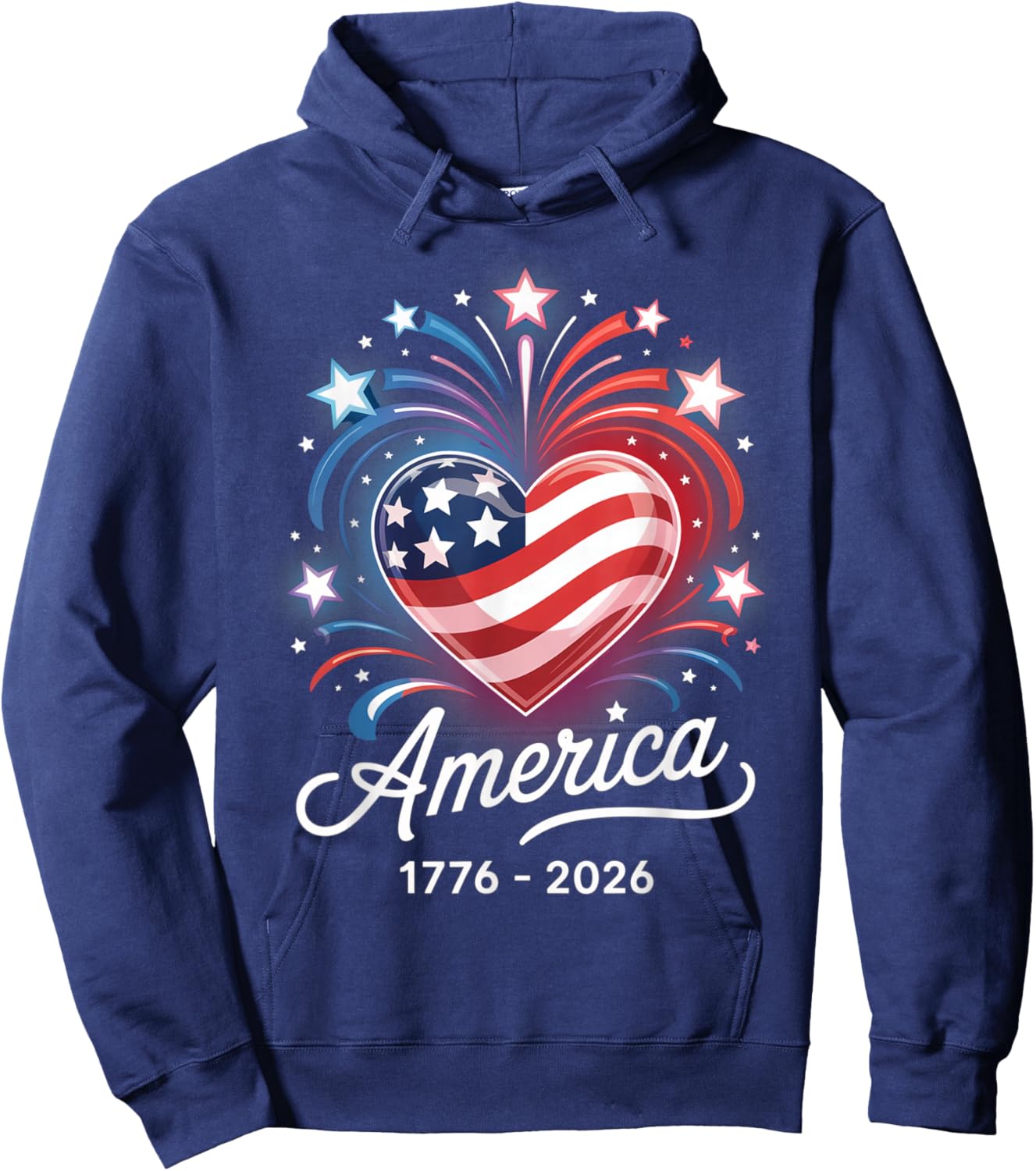 Flag Heart 1776 2026 July 4th 250th Birthday Hoodie - Hoodie | Navy
