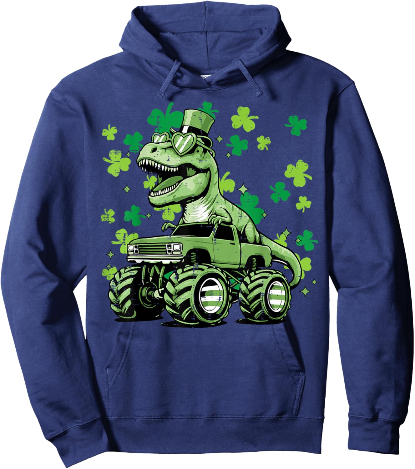 St Patricks Day Truck Dino Trex Irish Toddler Boy Kids Youth Hoodie - Hoodie | Navy