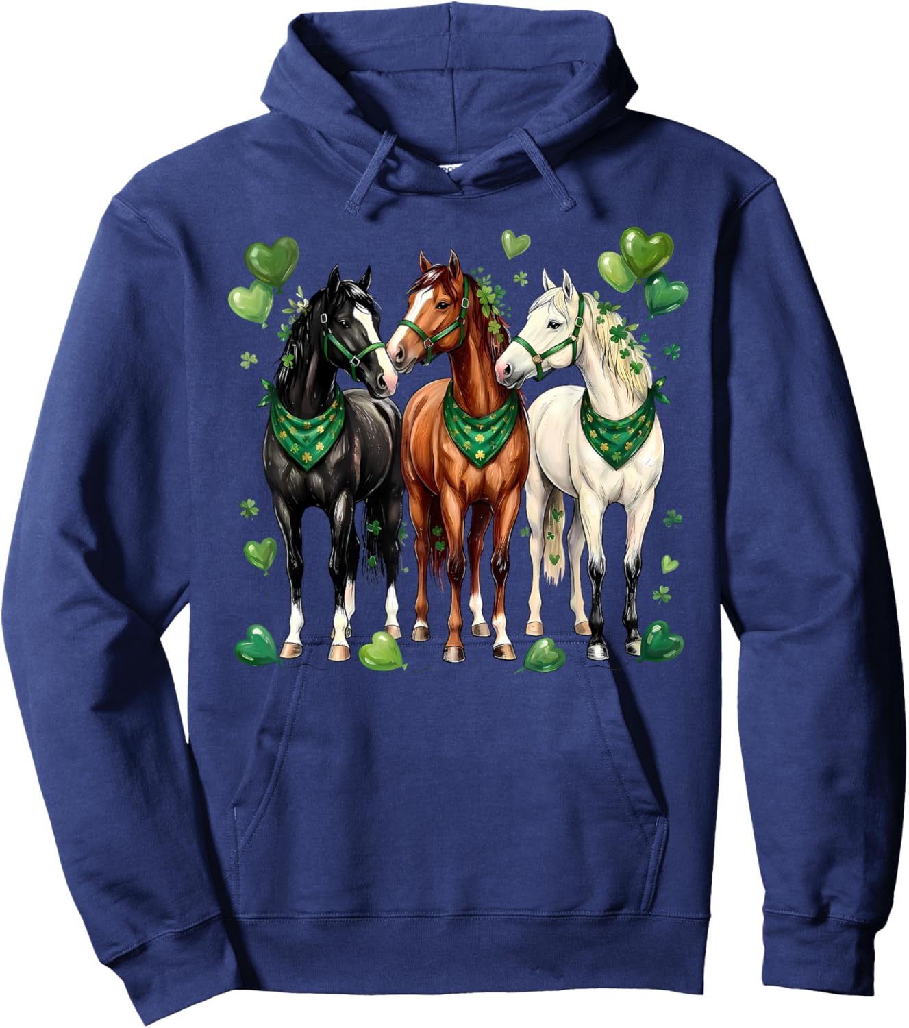 St. Patrick’s Day Equestrian Three Horses with Shamrocks Hoodie - Hoodie | Navy
