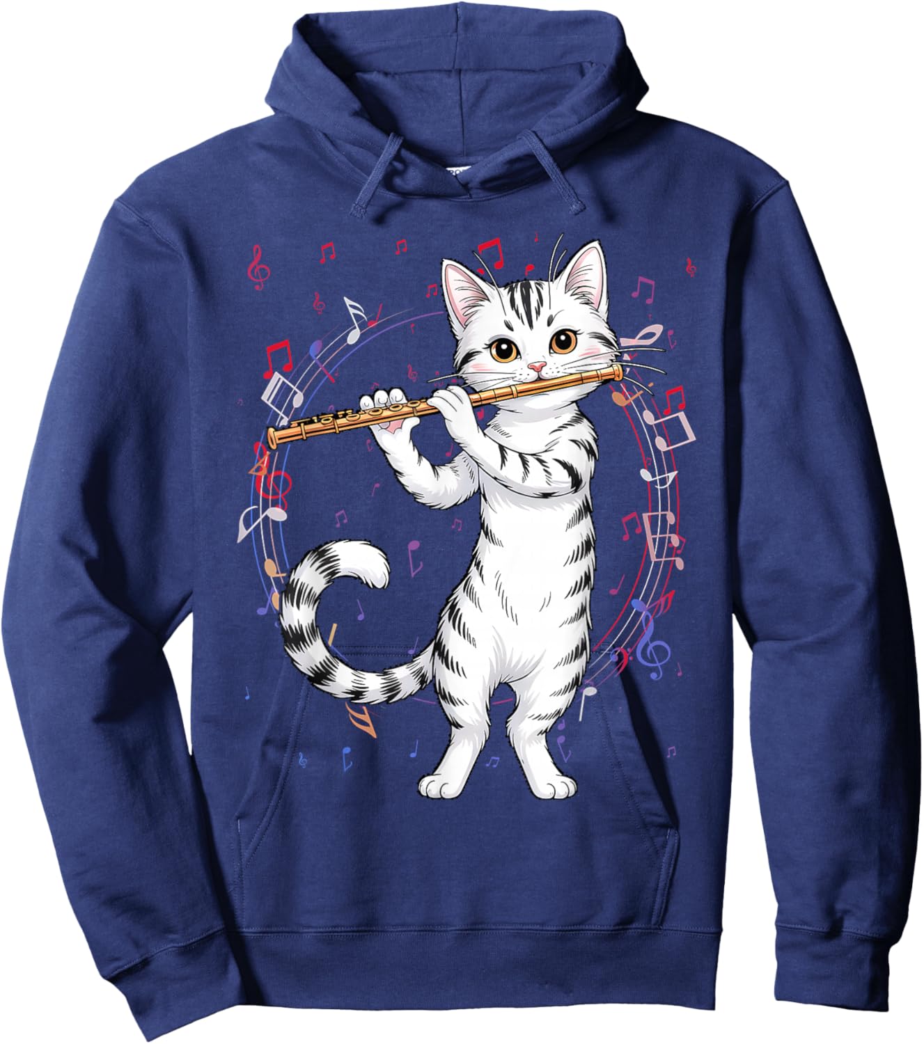Funny Cat Wearing Sunglasses Playing Flute Hoodie - Hoodie | Navy
