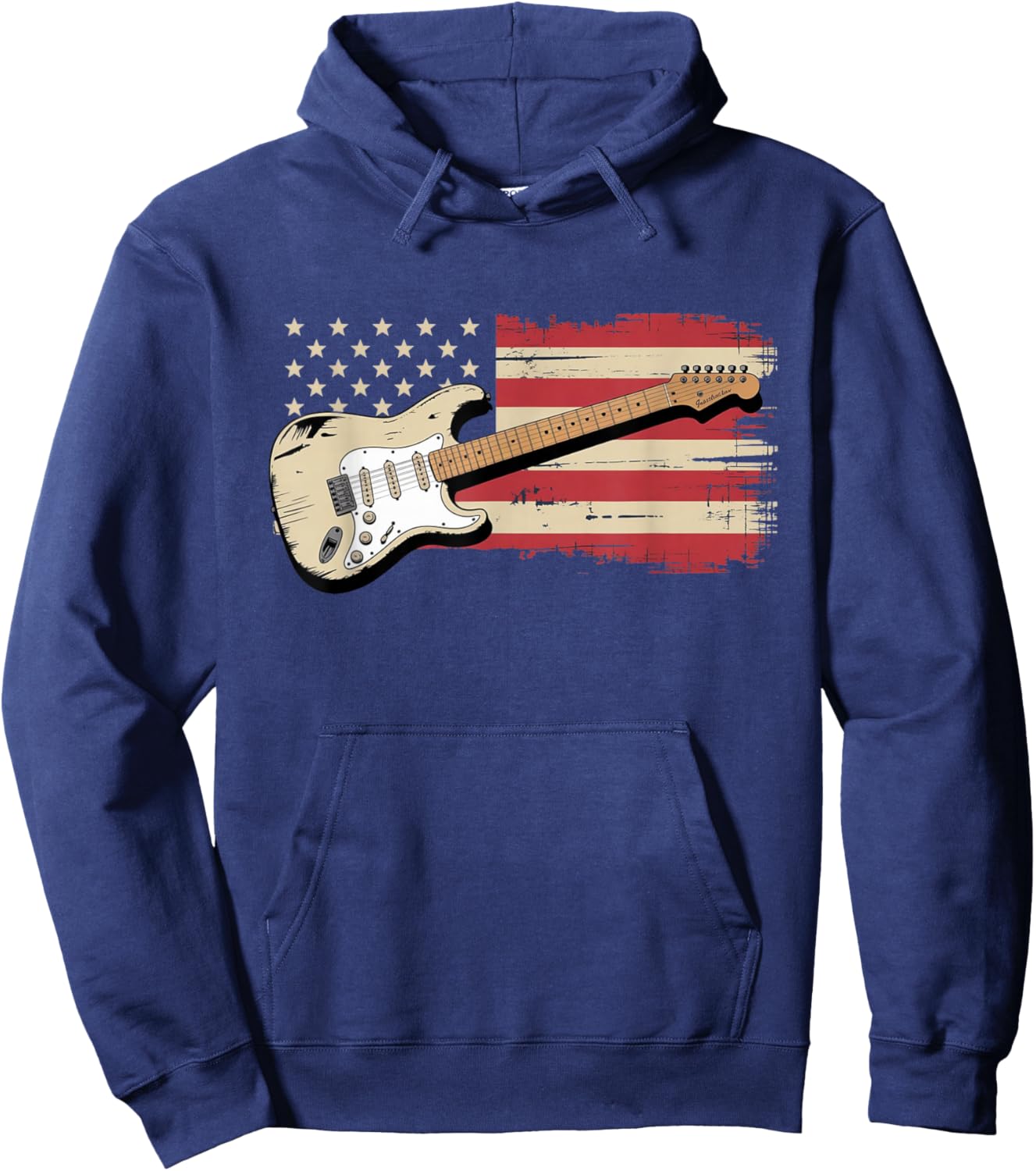 Distressed American Flag Electric Guitar Musician Rocker Hoodie - Hoodie | Navy