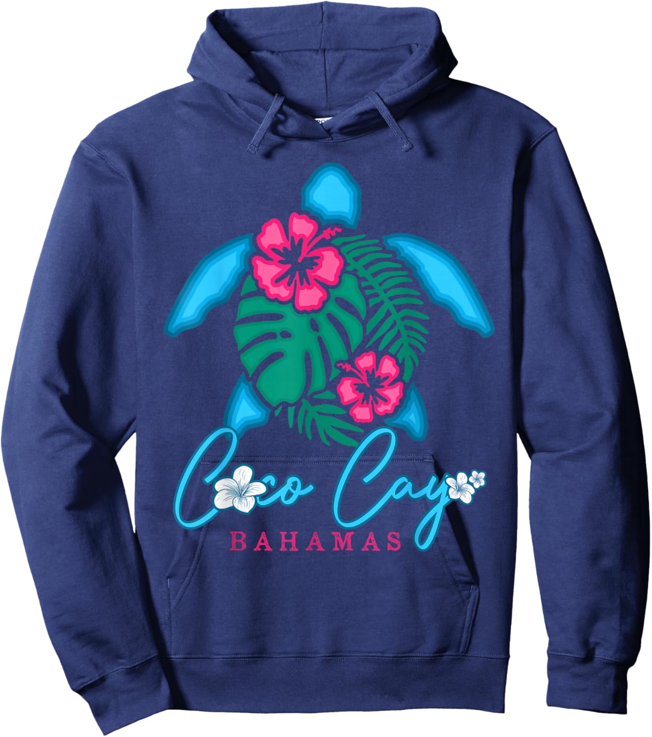 Coco Cay Bahamas Sea Turtle Hibiscus Tropical Ocean Blue Hoodie - Hoodie | Navy