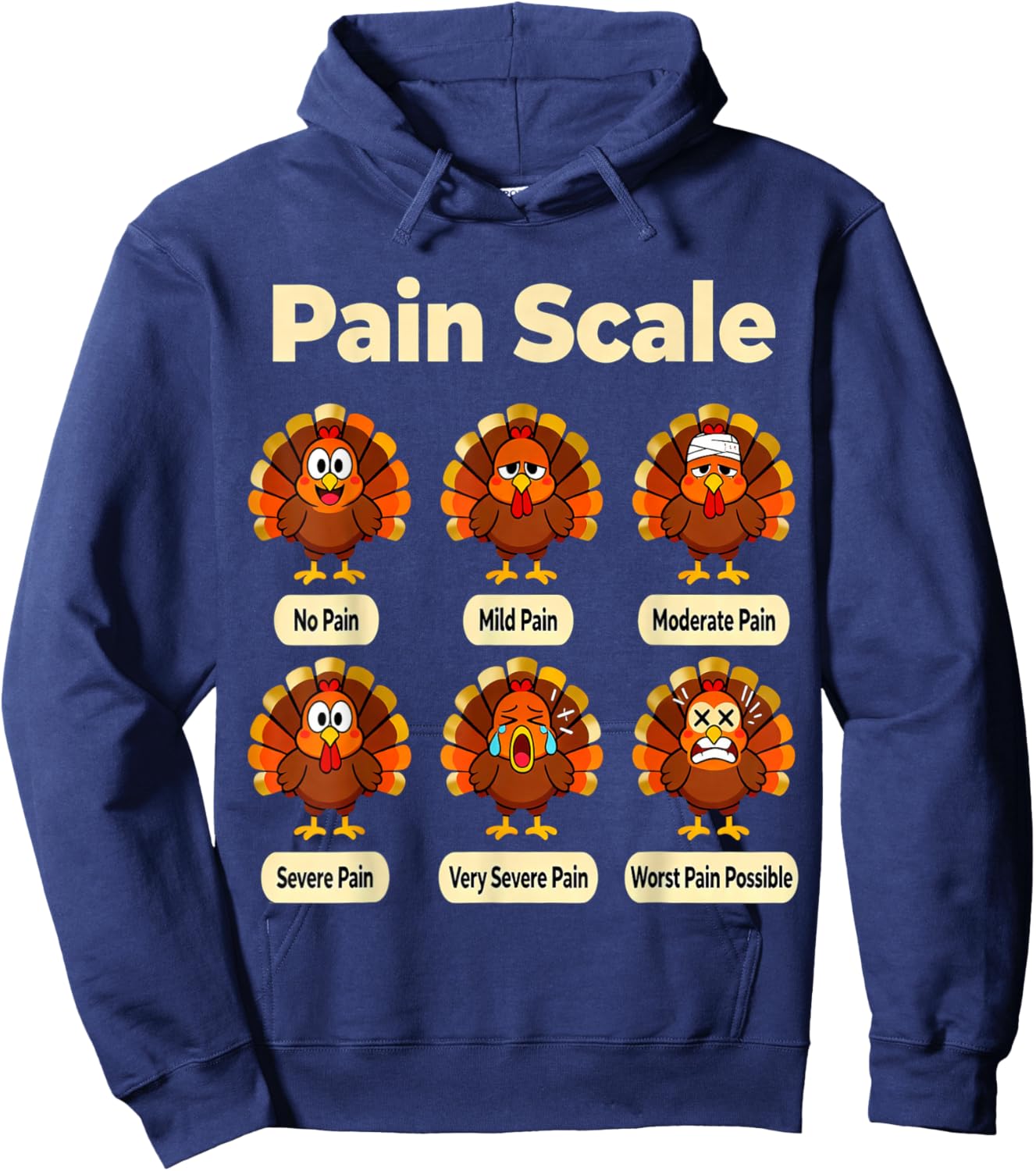 Fall CNA Funny Turkey Pain Scale ER Thanksgiving Nurse Humor Hoodie - Hoodie | Navy
