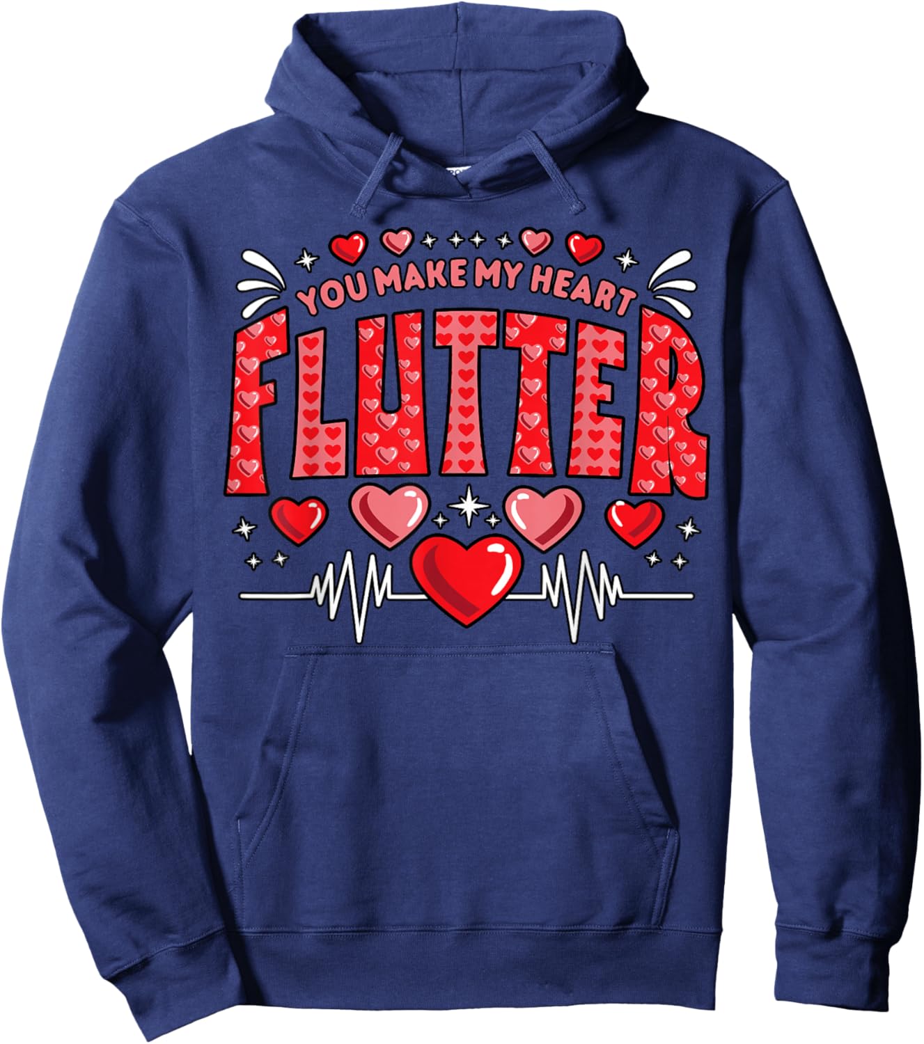 Valentine Cardiac Nurse You Make My Heart Flutter Nursing Hoodie - Hoodie | Navy