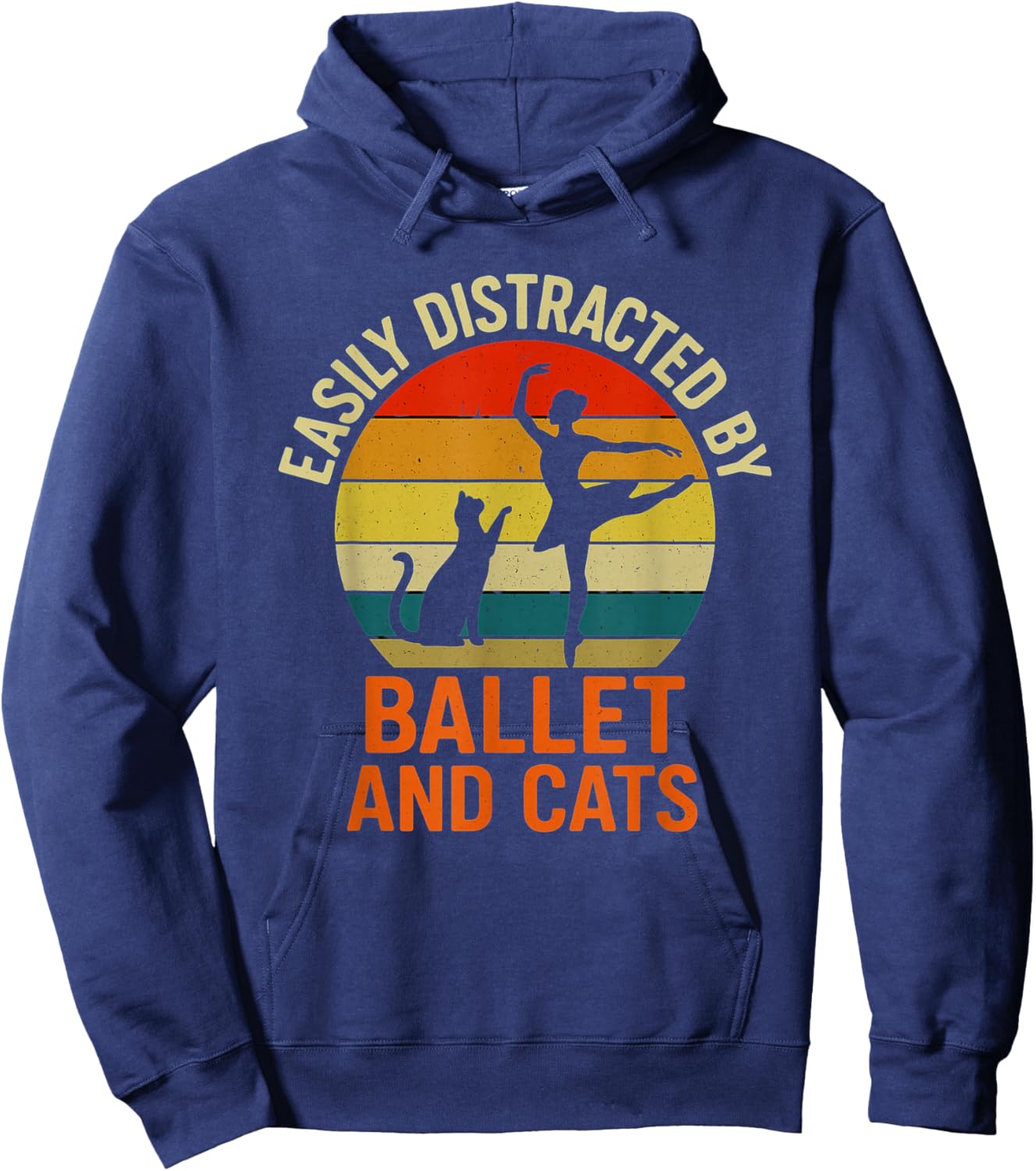 Easily Distracted by Ballet Cats Retro Ballerina Cat Lover Hoodie - Hoodie | Navy