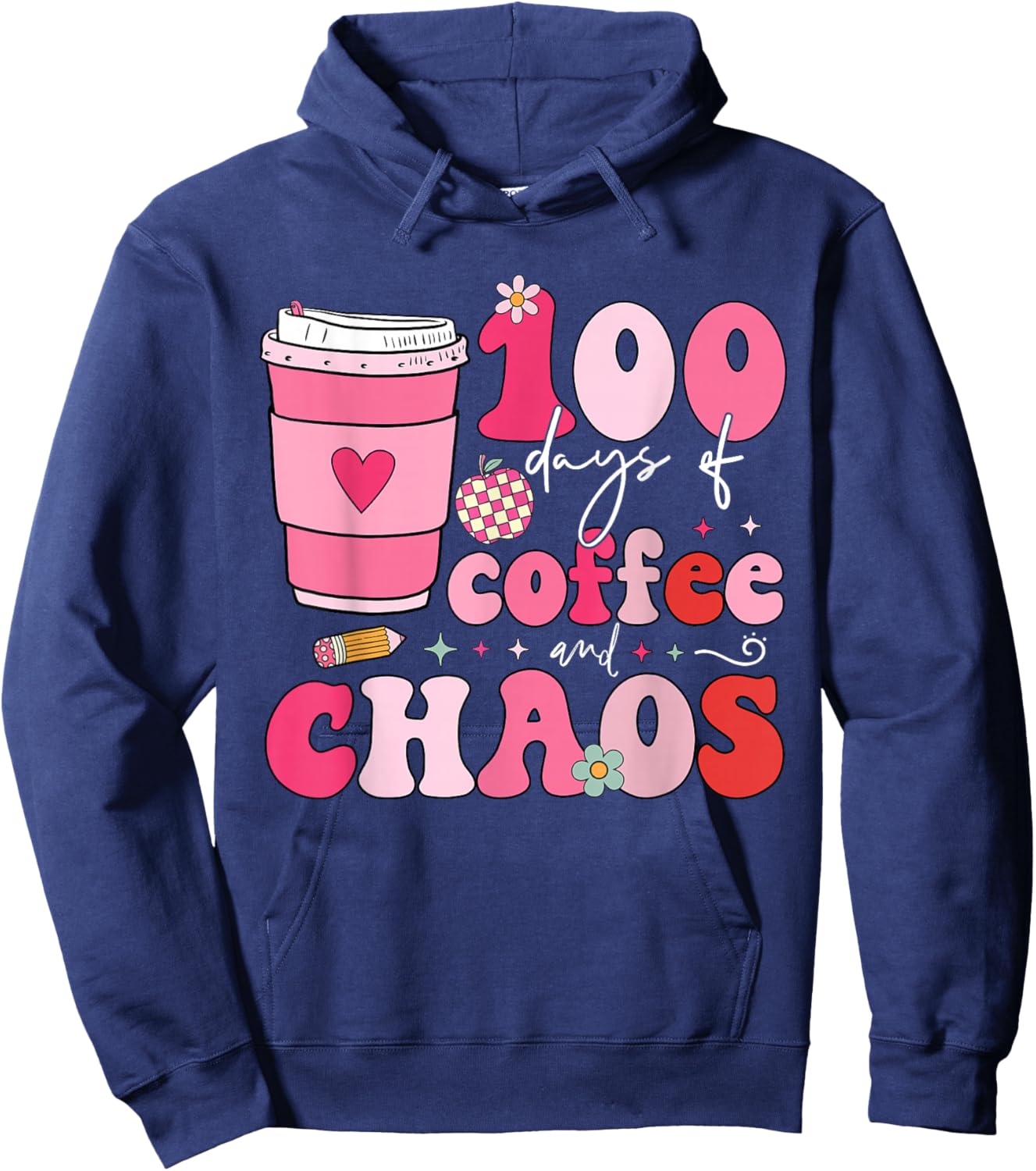 100 Days of Coffee and Chaos 100th Day of School Teacher Kid Hoodie - Hoodie | Navy