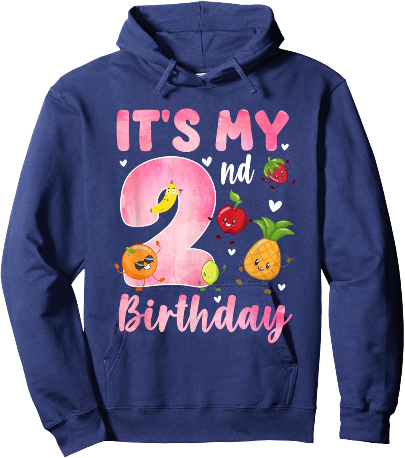 2 Year Old Girl It's My 2nd Birthday Dancing Fruit Theme Hoodie - Hoodie | Navy