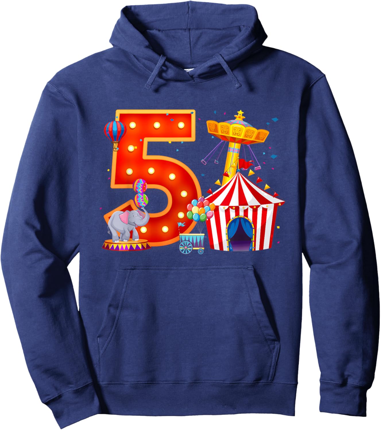 5 Year Old Birthday Kid 5th Birthday Carnival Circus Party Hoodie - Hoodie | Navy