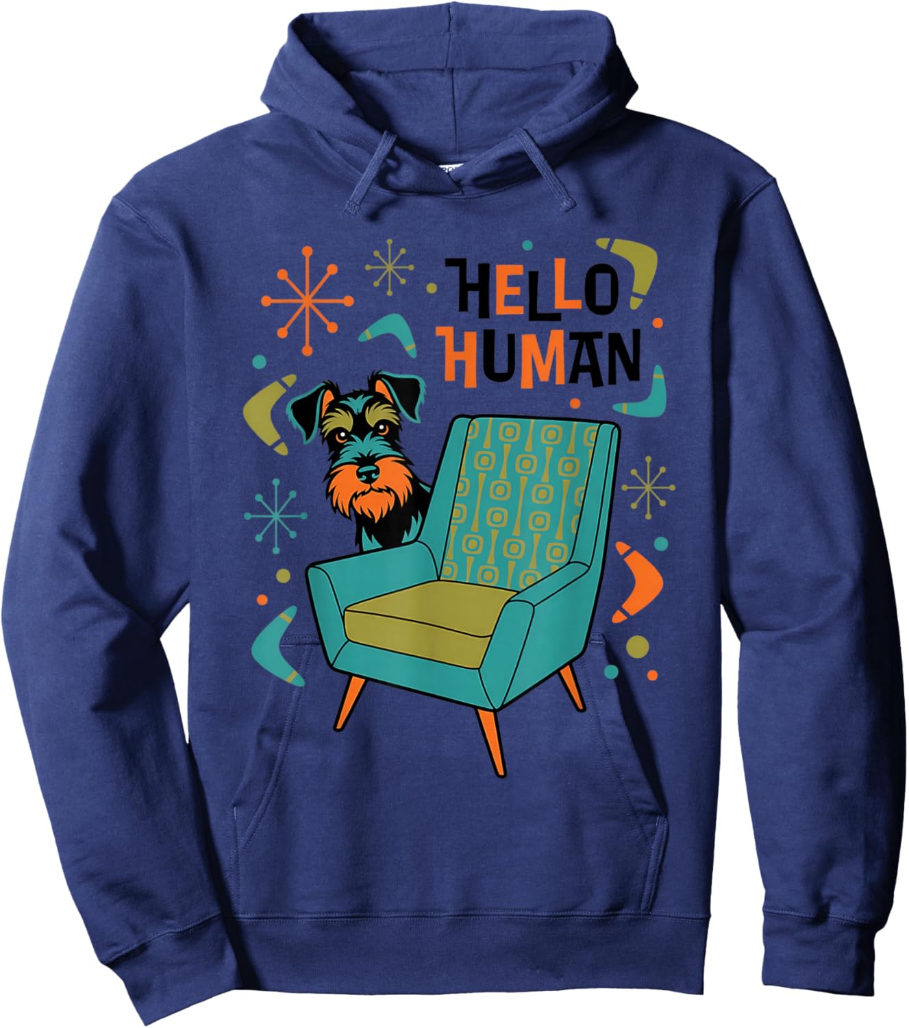Schnauzer Peeking Mid Century Modern Dog Retro 50s Art Hoodie - Hoodie | Navy