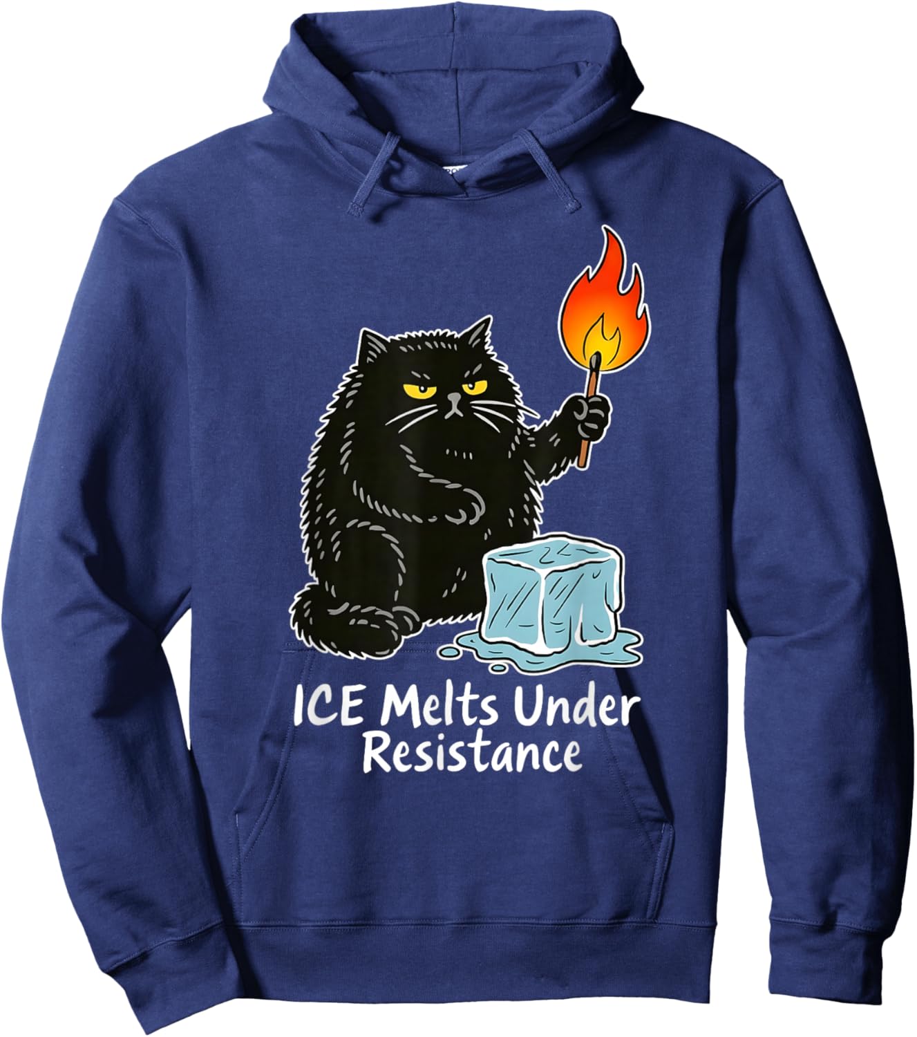 ICE Melts Under Resistance Funny Black Cat Hoodie - Hoodie | Navy