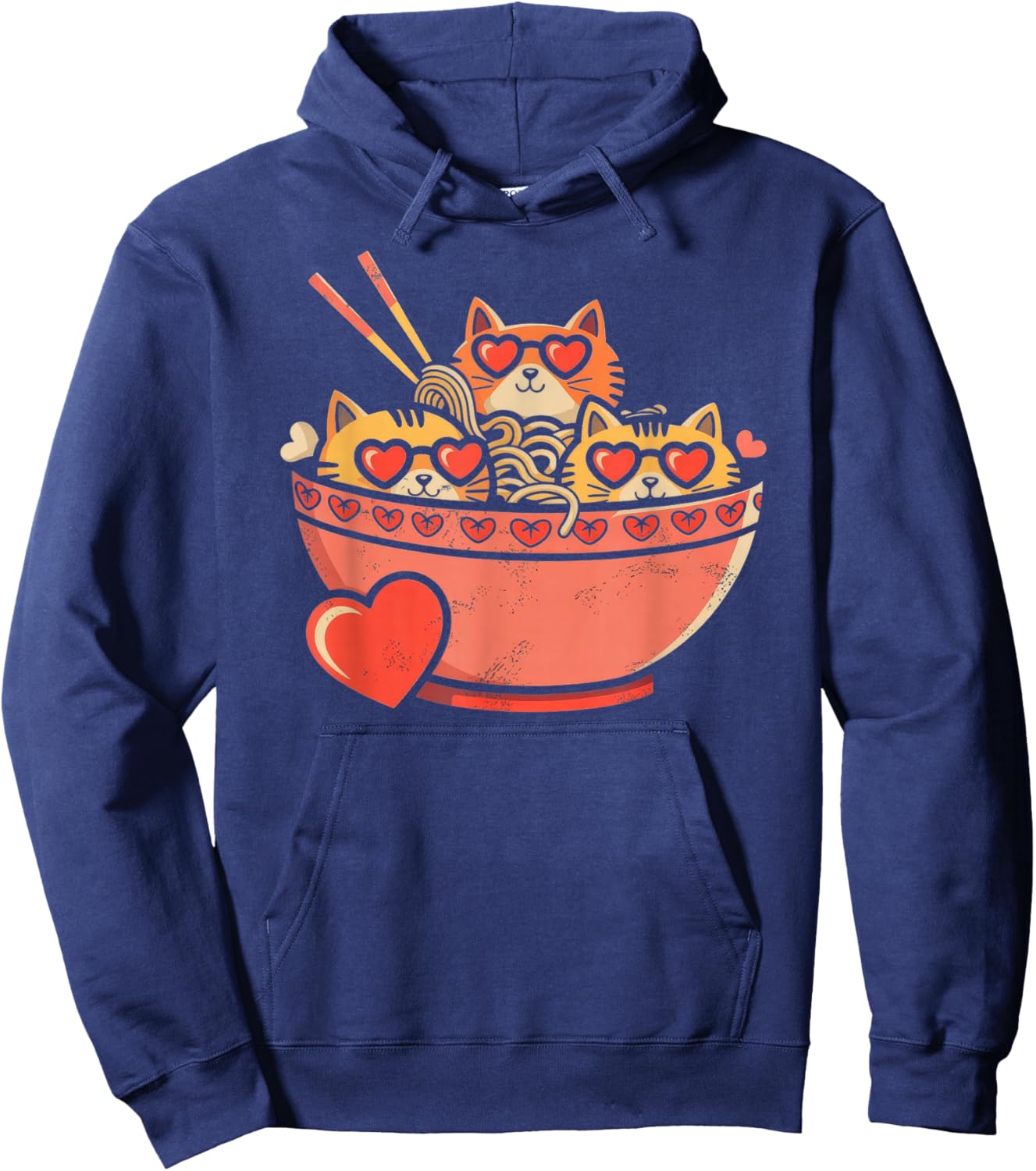 Heart, Cats, Ramen Noodles, Valentine's Day Hoodie - Hoodie | Navy