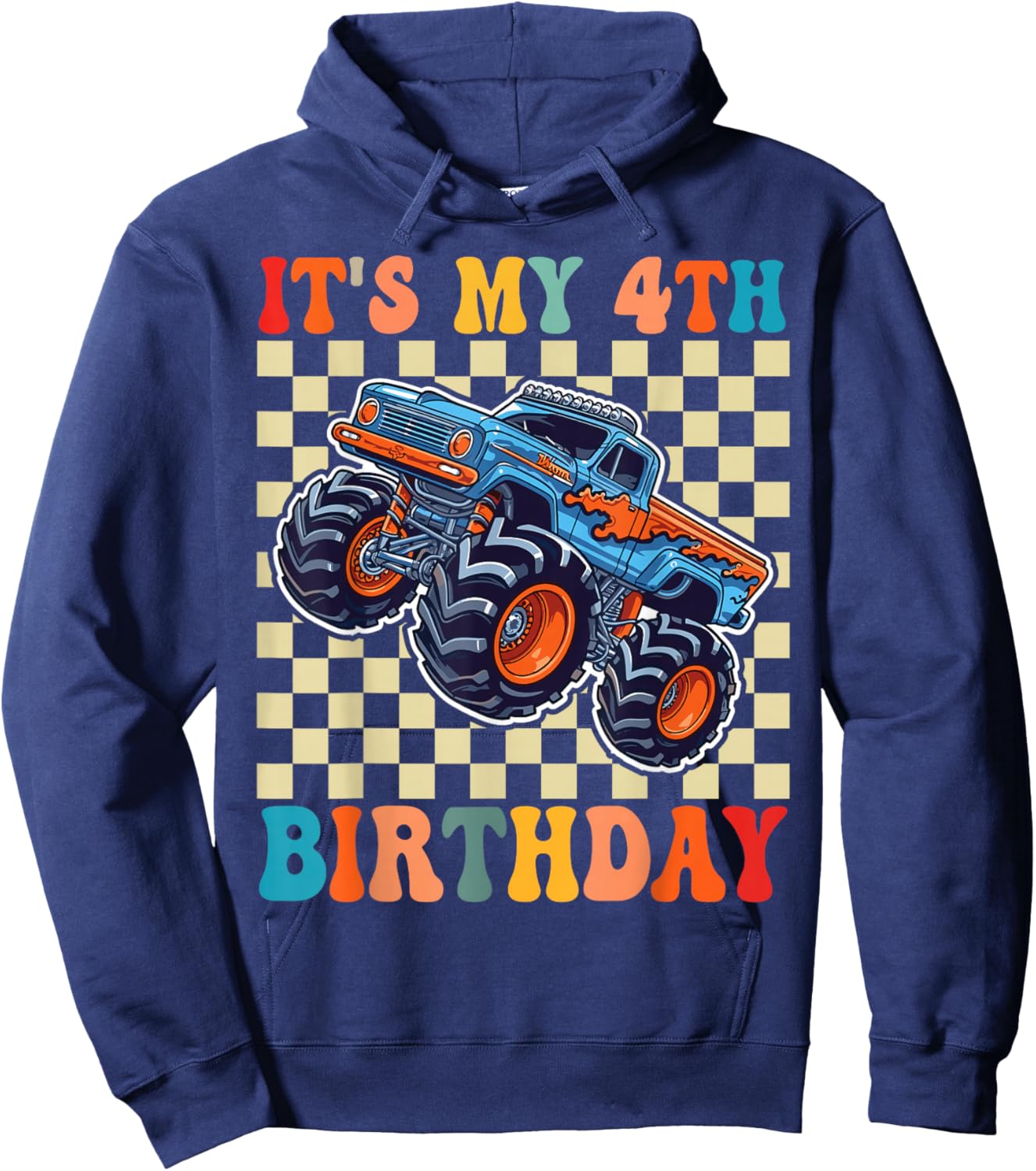 Birthday Monster Truck 4 Year Old Boys 4th Party Born 2022 Hoodie - Hoodie | Navy