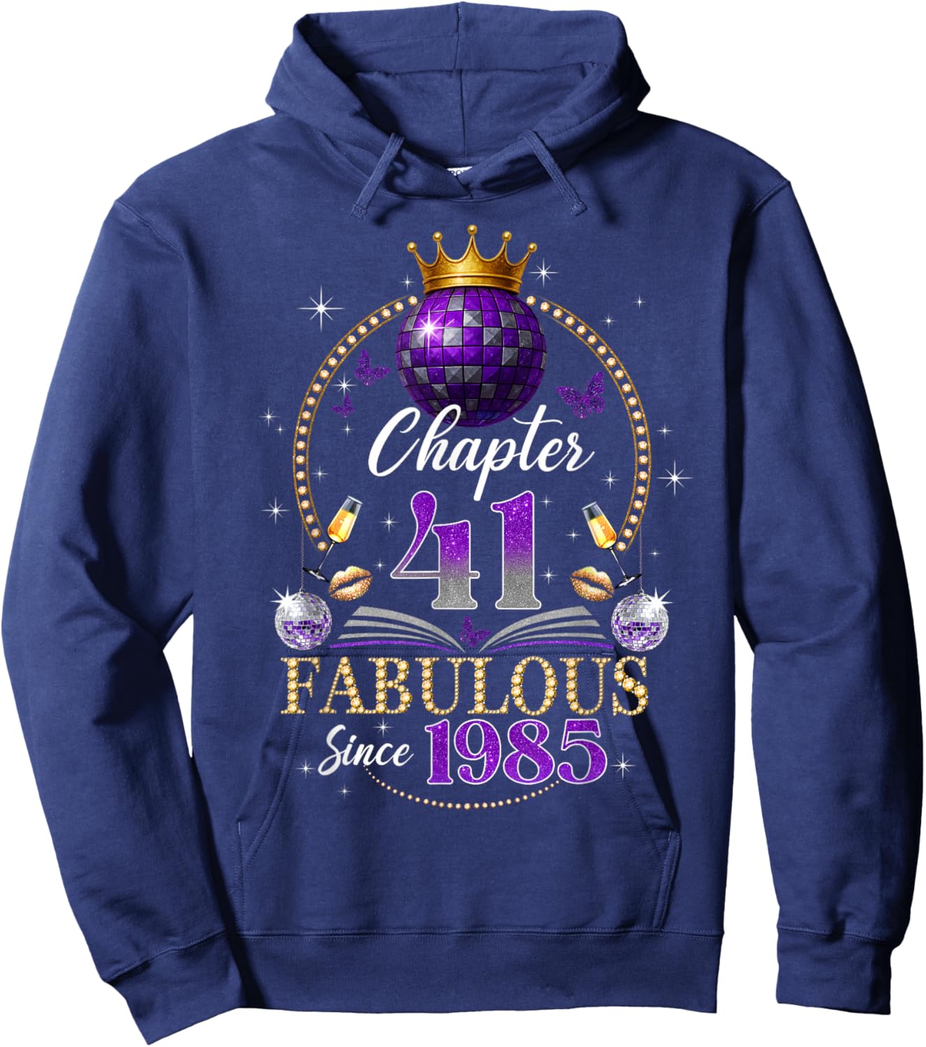 Chapter 41 Since 1985 Purple Disco Ball 41st Birthday Women Hoodie - Hoodie | Navy