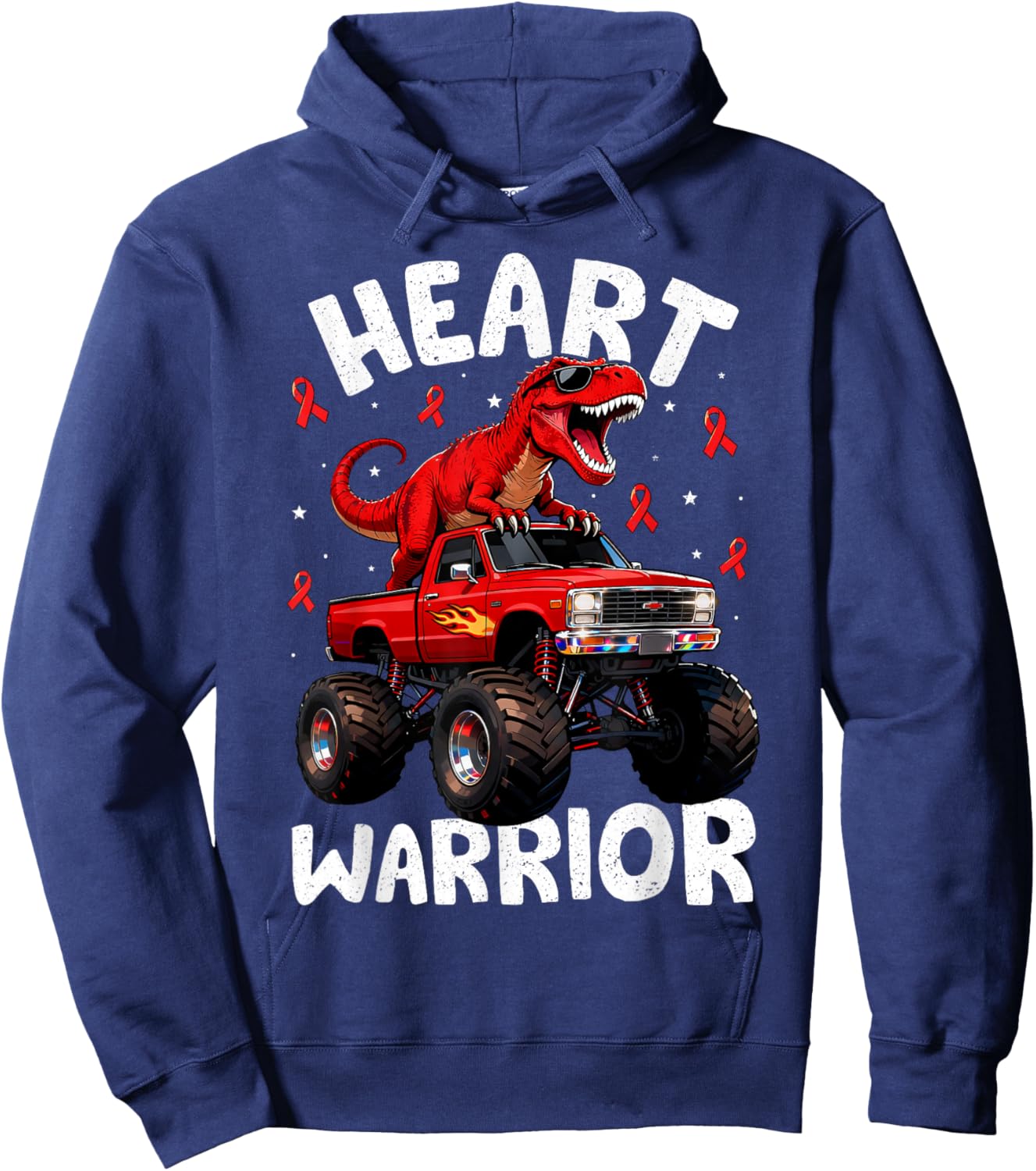Dino Trex Boys Toddler Heart Warrior Heart Disease Awareness Hoodie - Hoodie | Navy