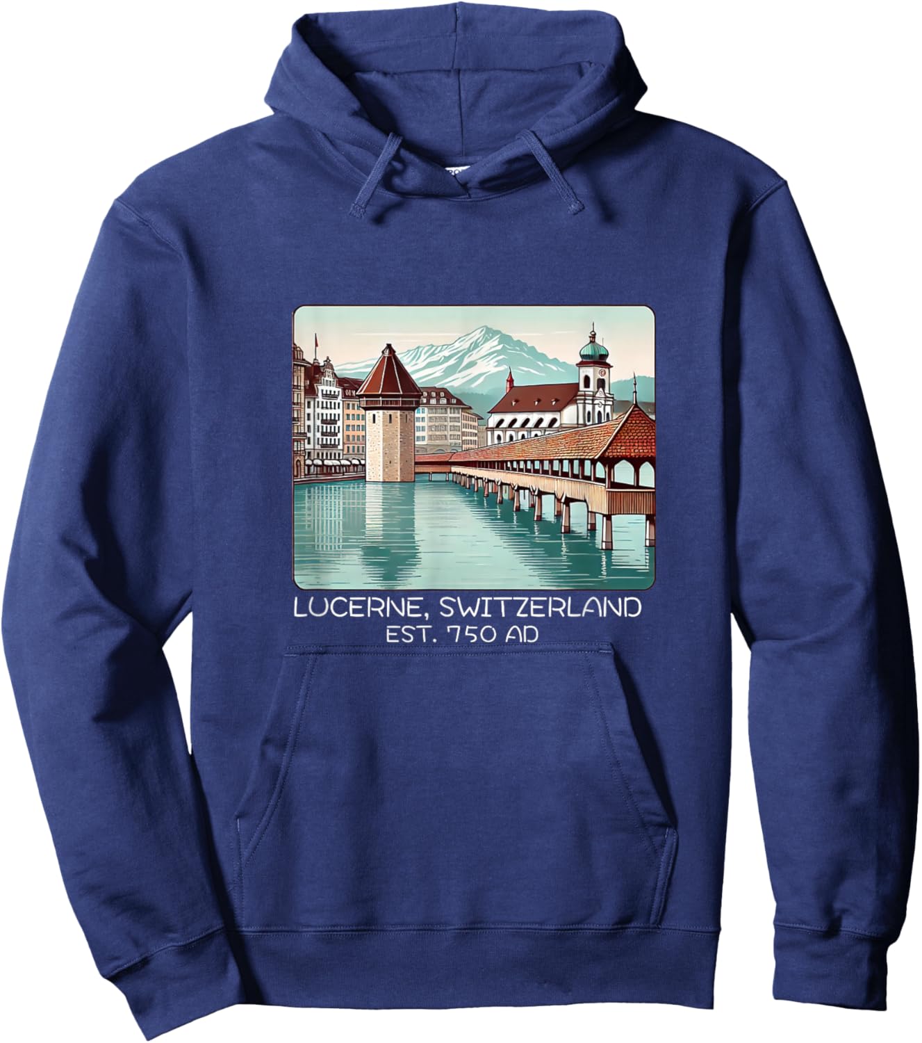 Lucerne Switzerland Skyline Souvenir Bridge Chapel Men Women Hoodie - Hoodie | Navy