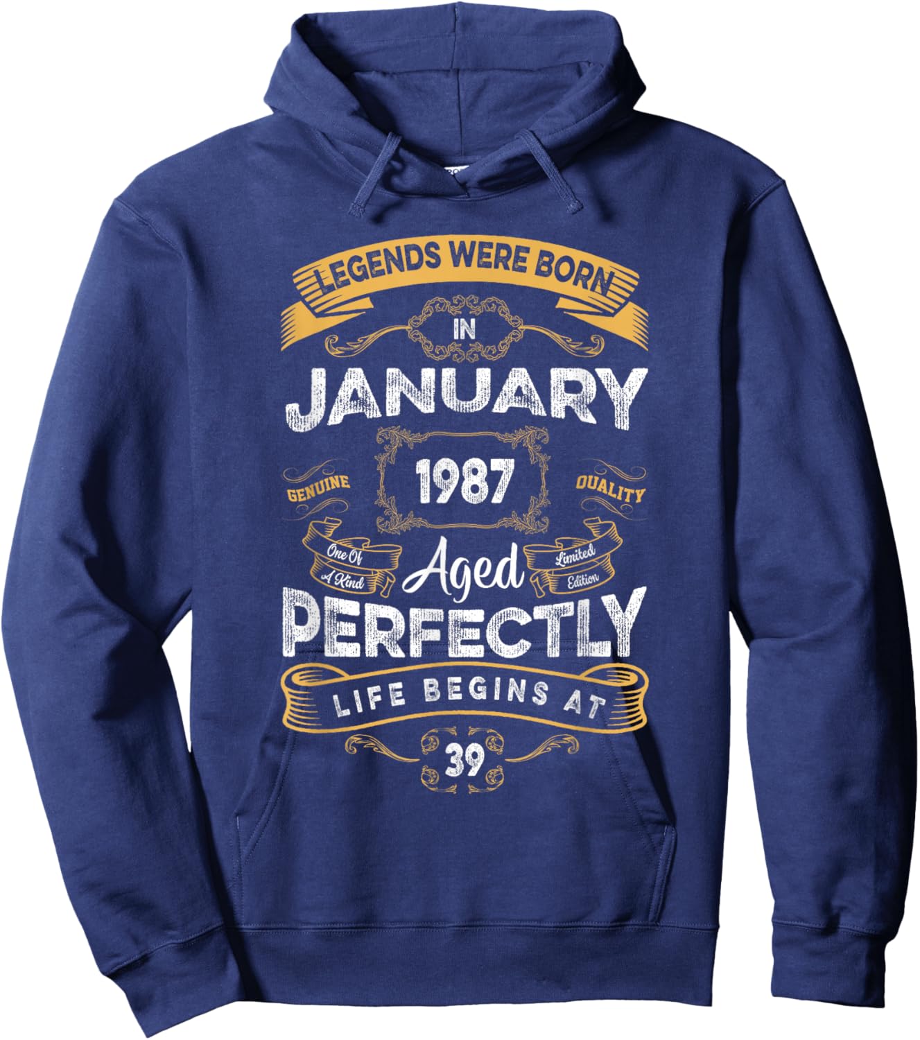 Vintage 39th Birthday Legends were Born in January 1987 Hoodie - Hoodie | Navy