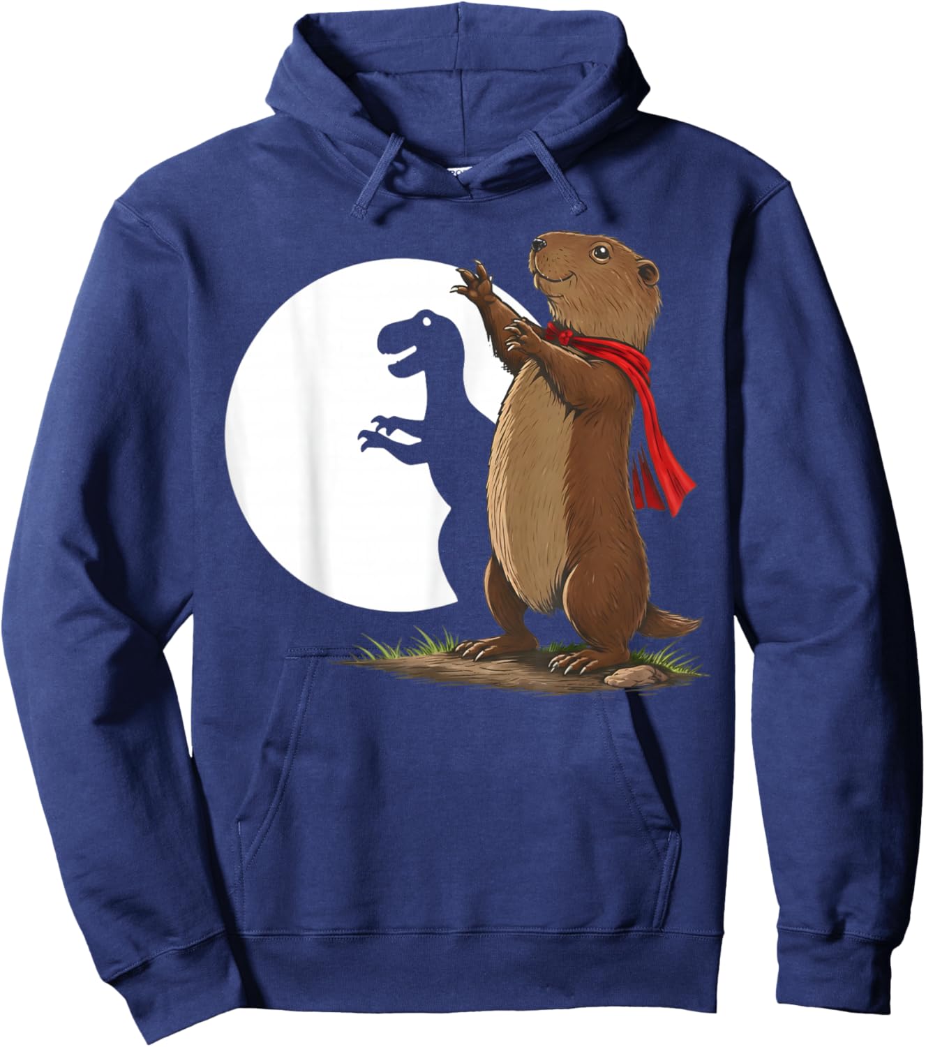 Groundhog Shadow Dinosaur Funny Puppet Happy Groundhog Day Hoodie - Hoodie | Navy