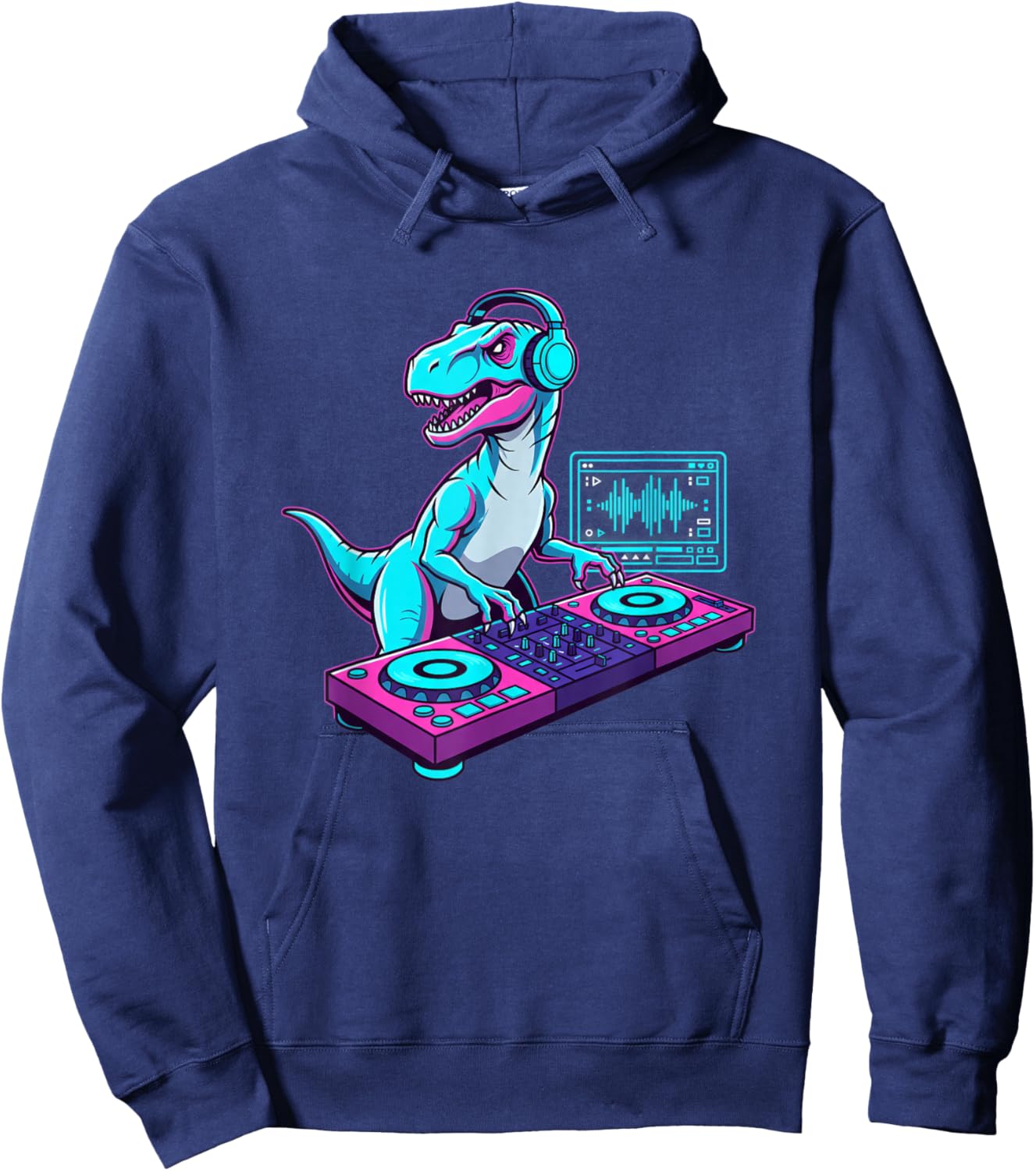 Mythical & Prehistoric DJ Dinosaur Raptor Turntable DJ Hoodie - Hoodie | Navy
