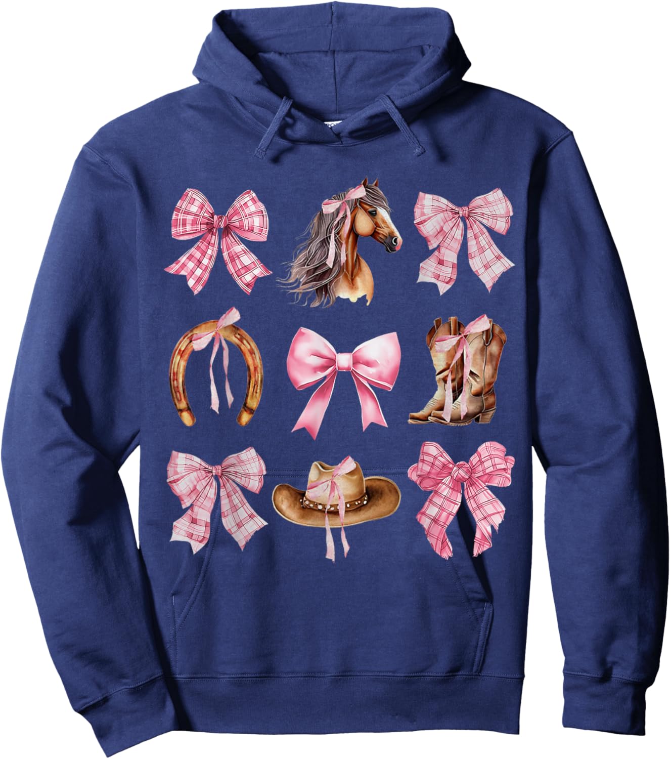 Western Girl Country Rodeo Pink Cowgirl Horse Coquette Bow Hoodie - Hoodie | Navy
