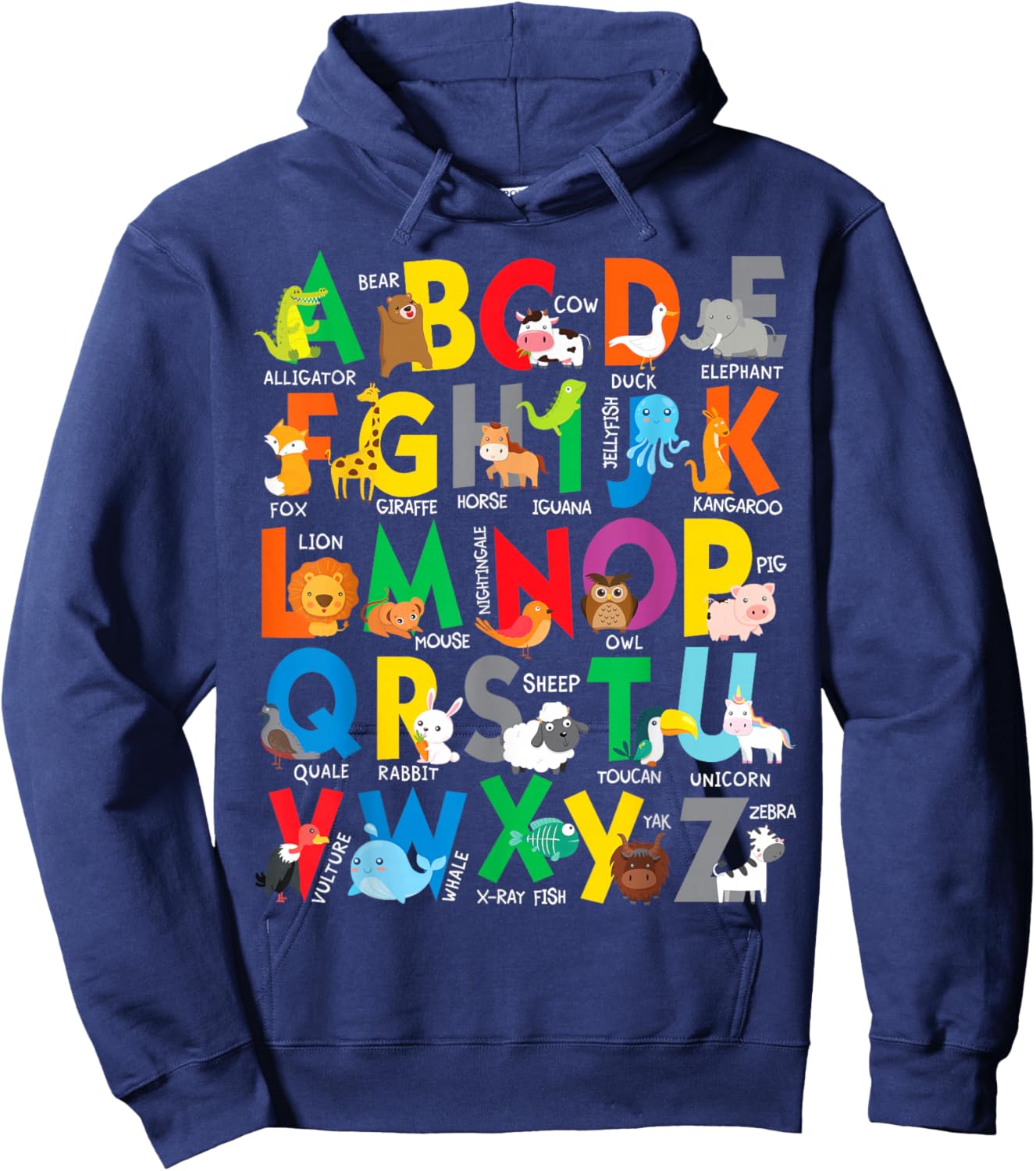 Zoo Animal Alphabet ABCs Learning Letters Boys Girls Hoodie - Hoodie | Navy