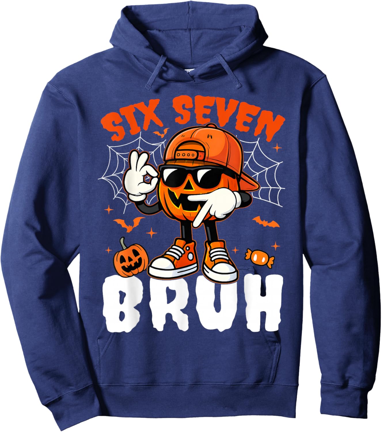 Funny Six Seven Meme Brainrot Pumpkin Kids Bruh 67 Halloween Hoodie - Hoodie | Navy