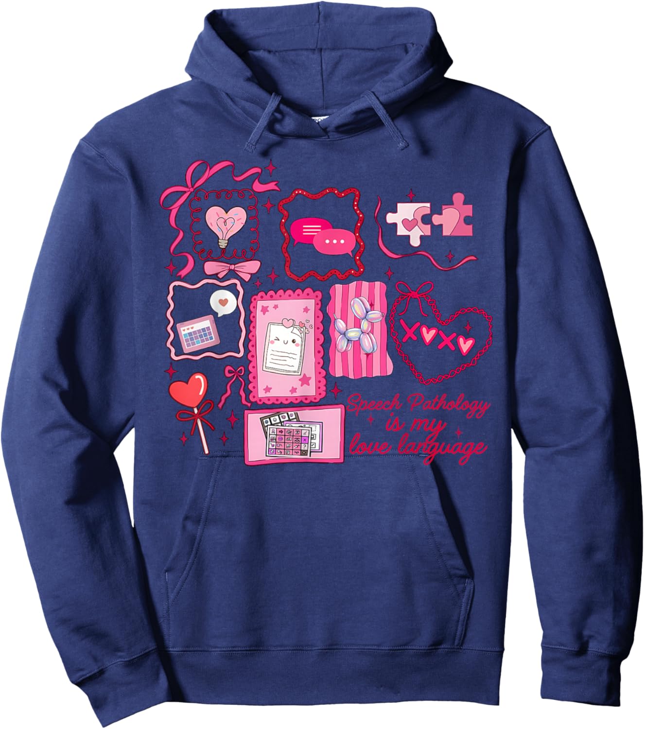 Bow Stamp Speech Pathology is My Love Language Valentines Hoodie - Hoodie | Navy