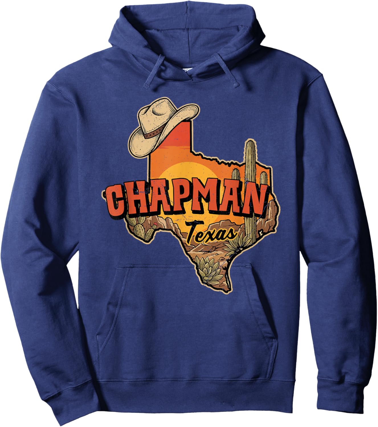 Chapman Texas Vintage Cowboy Hat Desert Cactus Sunset Hoodie - Hoodie | Navy