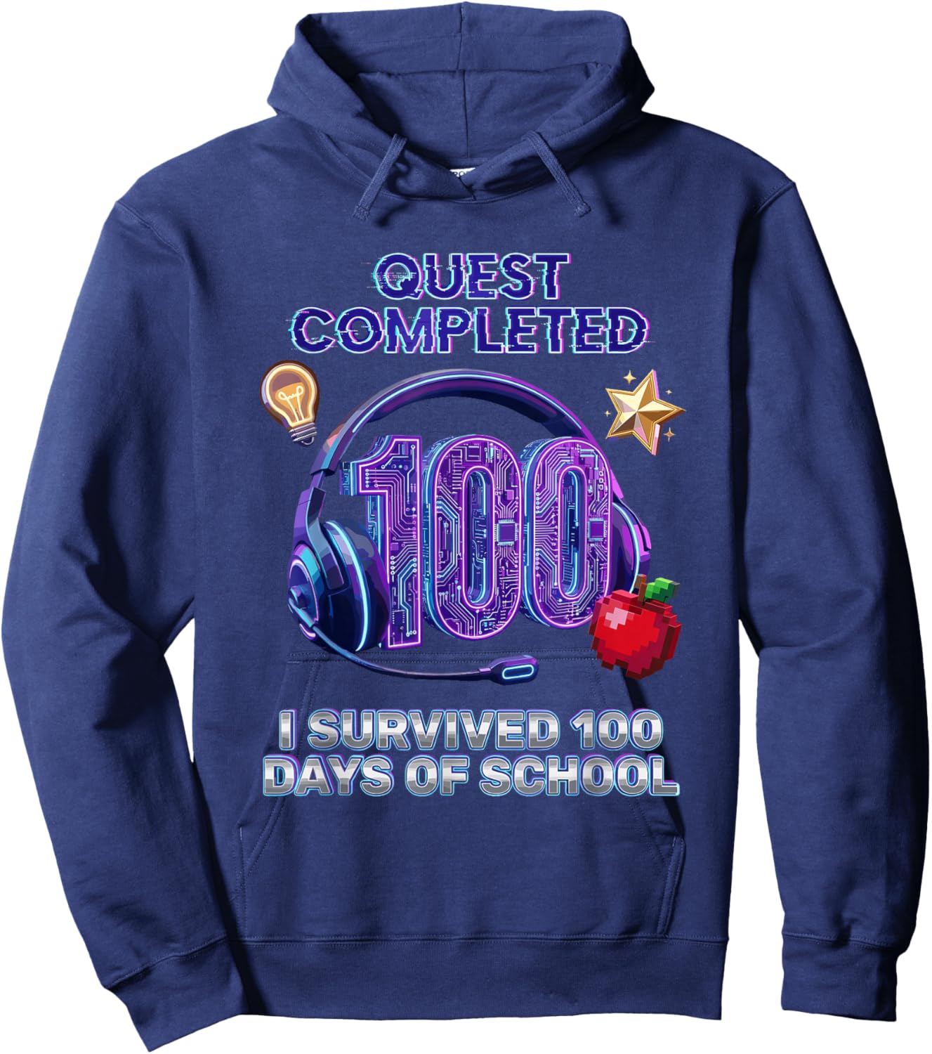 100th Days of School Cool Gaming Quest Completed Gamer Aura Hoodie - Hoodie | Navy