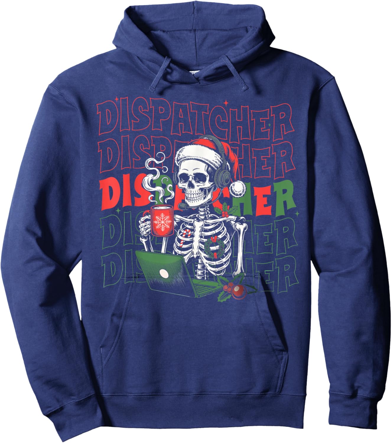 Groovy Skeleton 911 Dispatcher Christmas What Your Emergency Hoodie - Hoodie | Navy