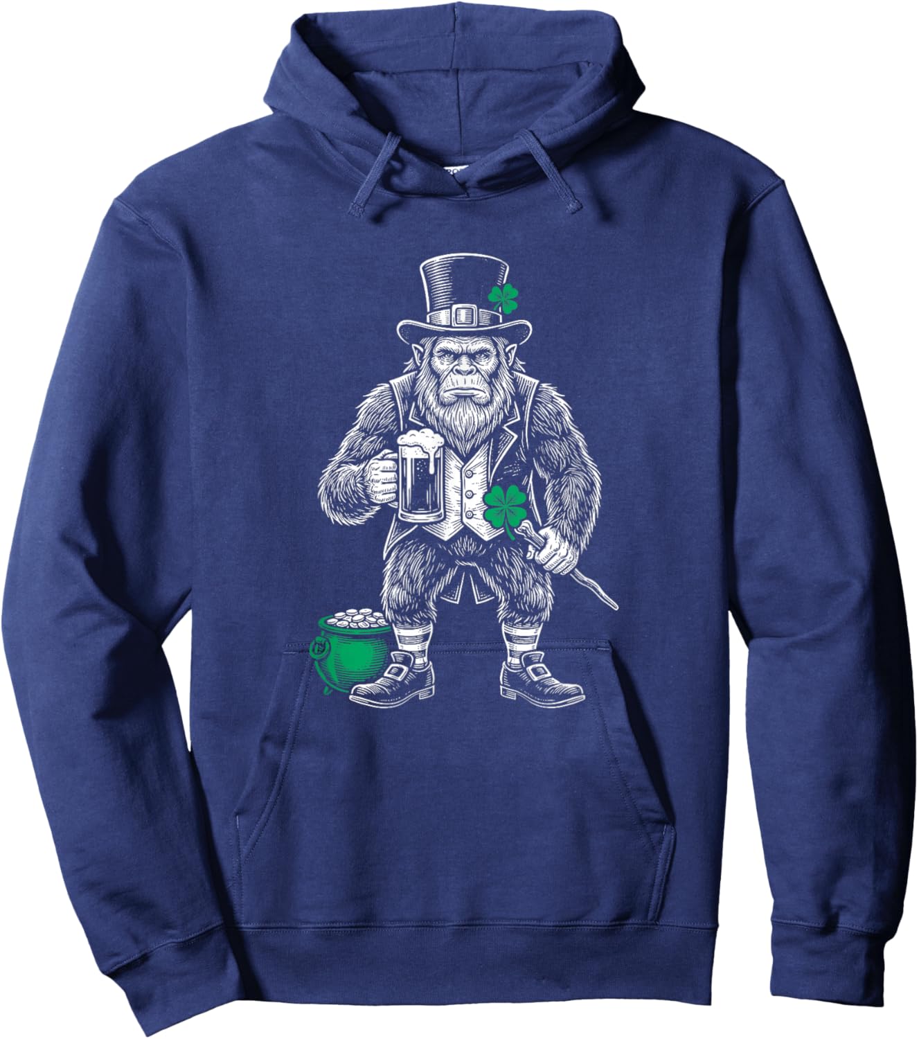 Funny Bigfoot Leprechaun St Patricks Day Drinking Sasquatch Hoodie - Hoodie | Navy