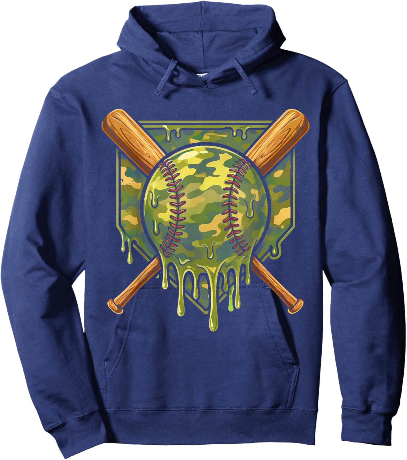 Baseball Drip for Boys Ice Cream Dripping Boys Baseball Camo Hoodie - Hoodie | Navy