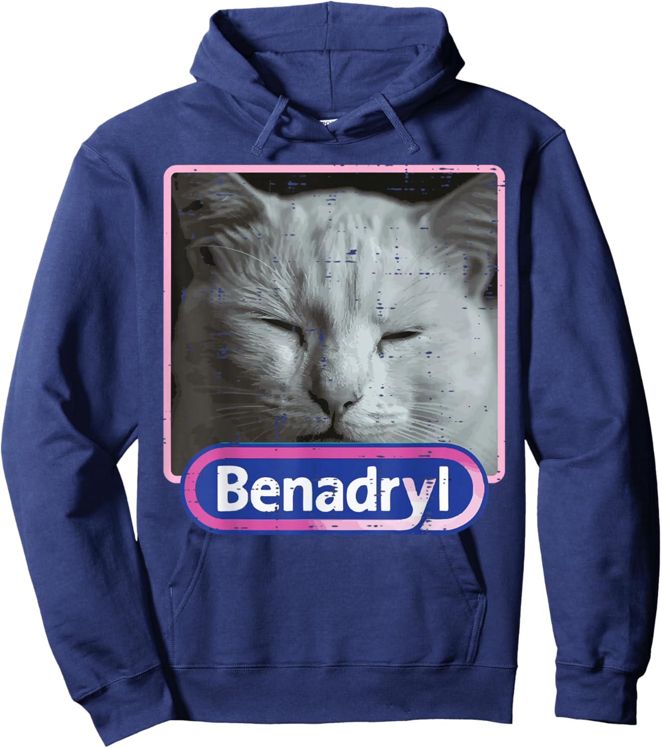 Cat Benadryl Meme Funny Viral Dank Humor Women Men Kids Hoodie - Hoodie | Navy