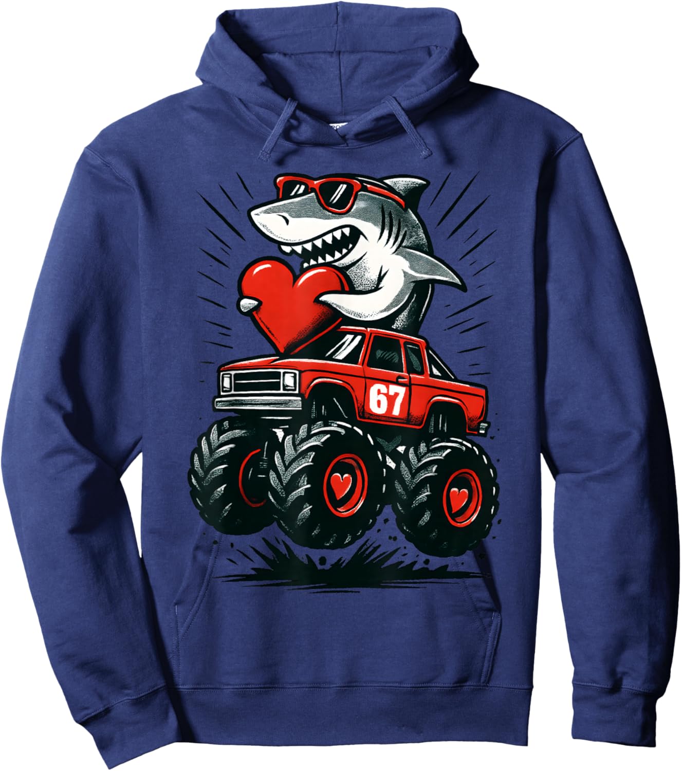 Valentines Day 6 7 Sharks 67 Meme Truck Funny 6-7 Boys Hoodie - Hoodie | Navy