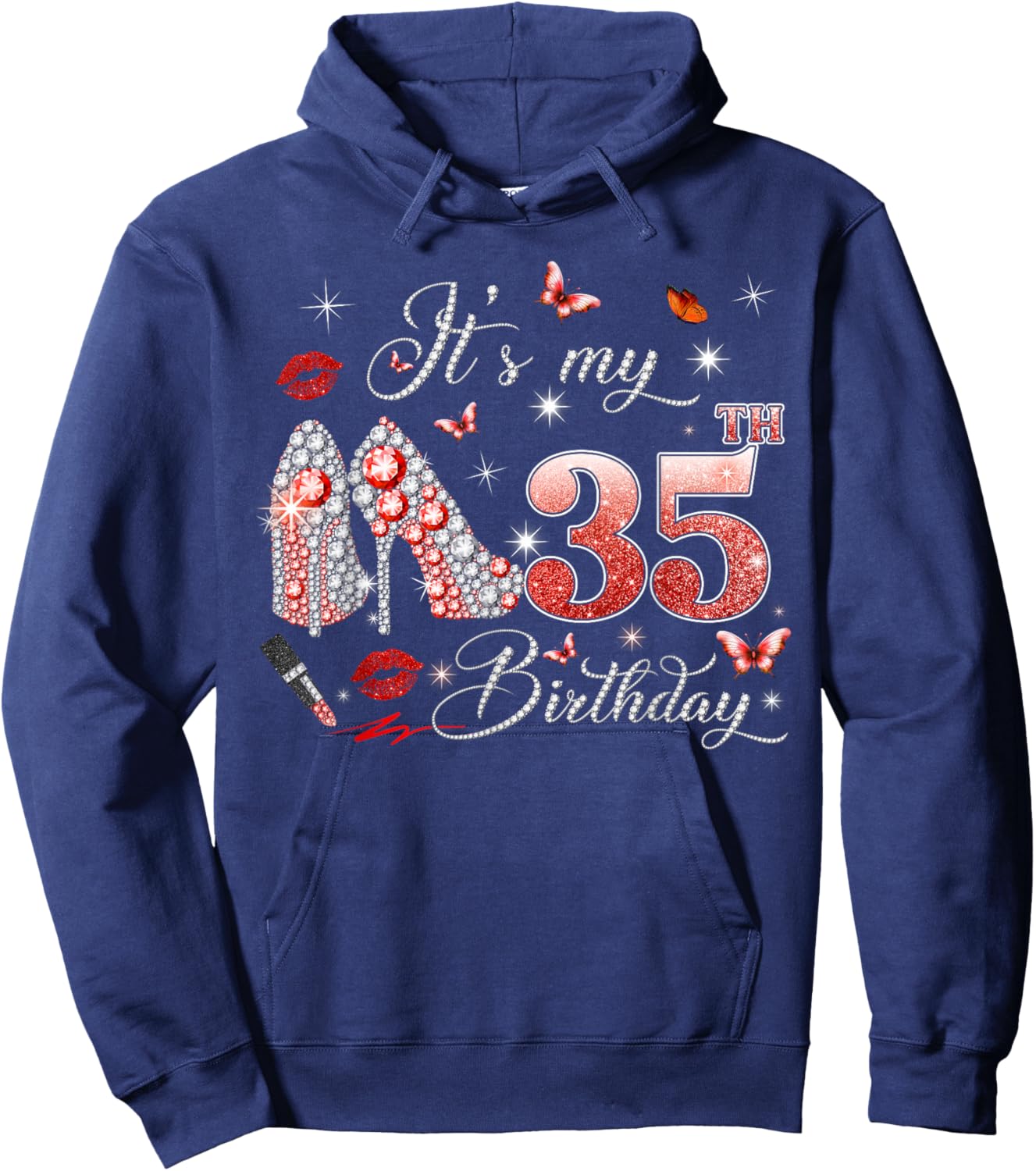 It’s My 35th Birthday Pink 35 Years Old Birthday Queen Party Hoodie - Hoodie | Navy