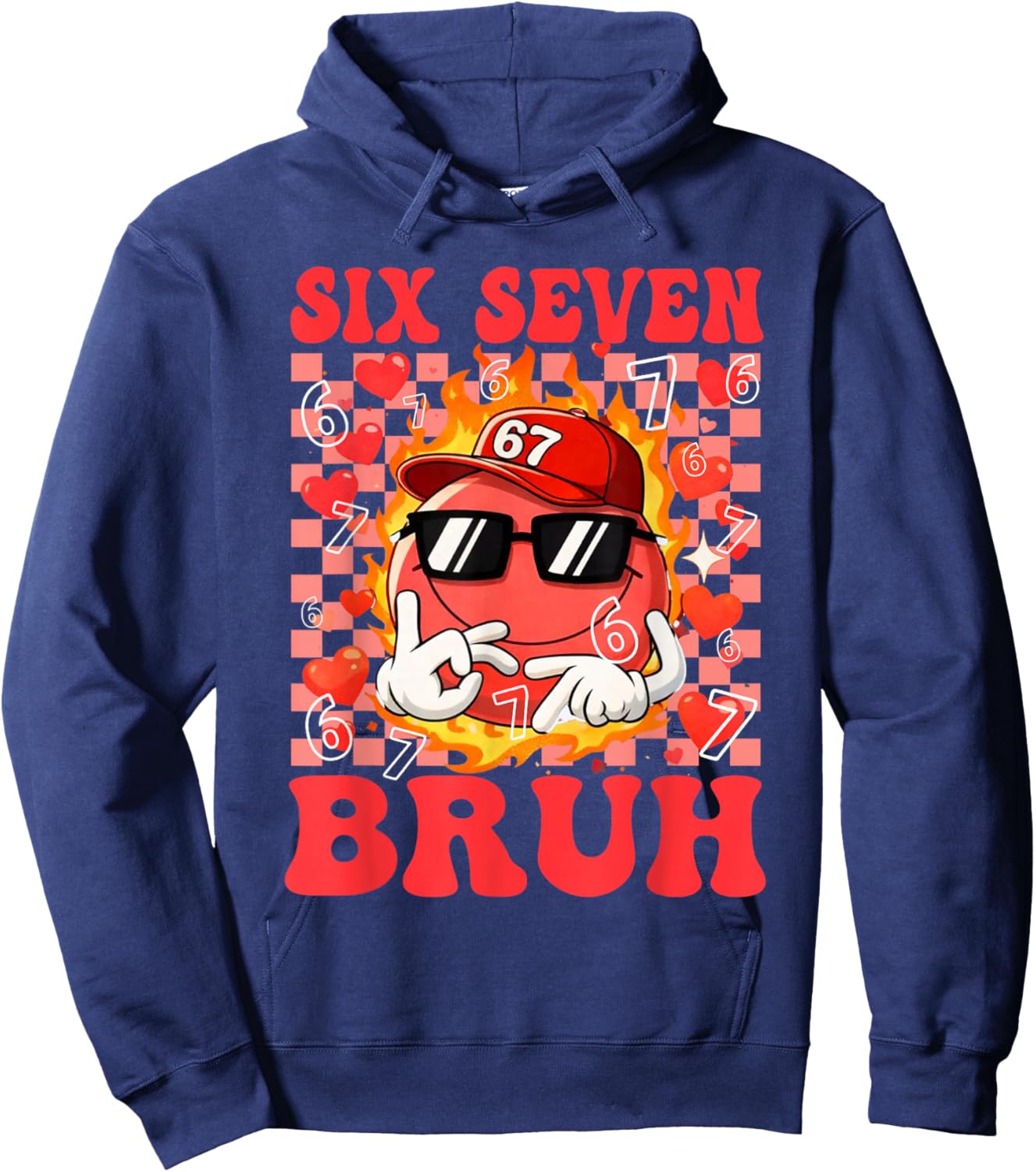 Funny Six Seven 67 6 7 Meme Heart Valentines Bro Kids Boys Hoodie - Hoodie | Navy