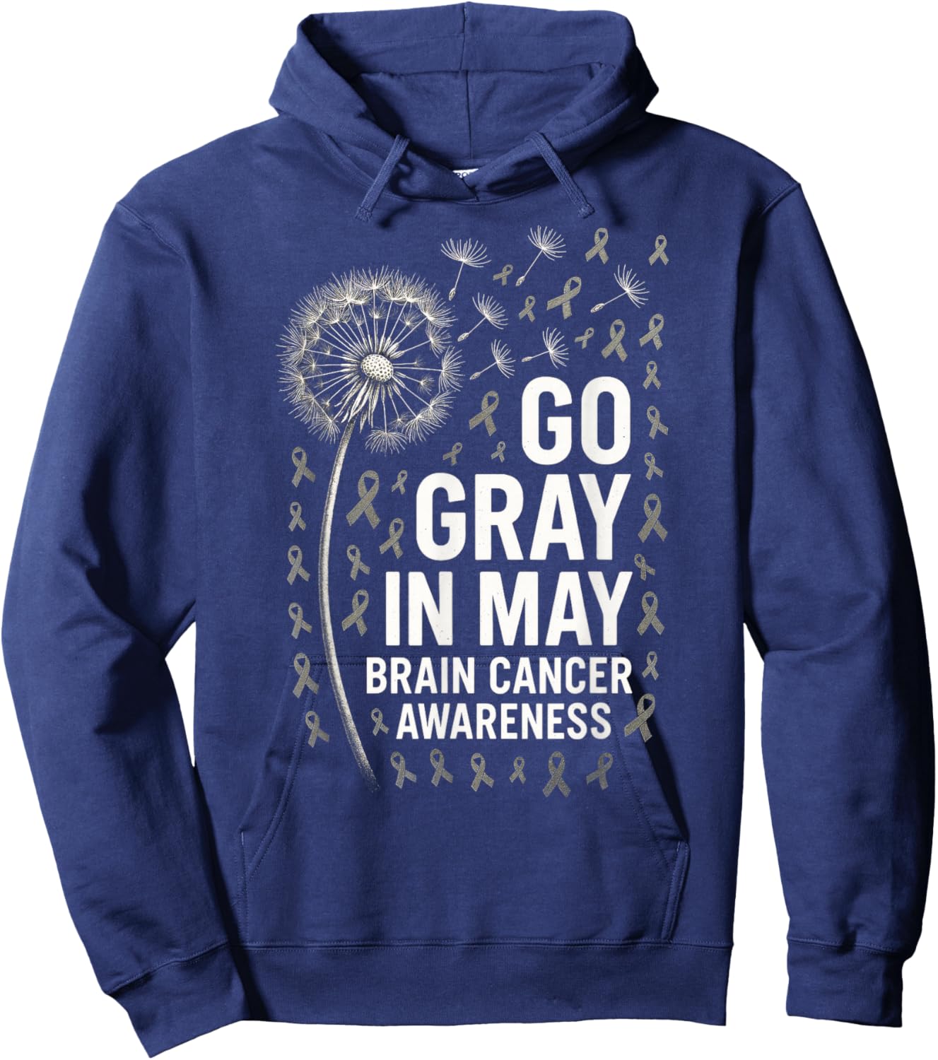 GO Gray in May - Brain Cancer Dandelion Fight Hoodie - Hoodie | Navy