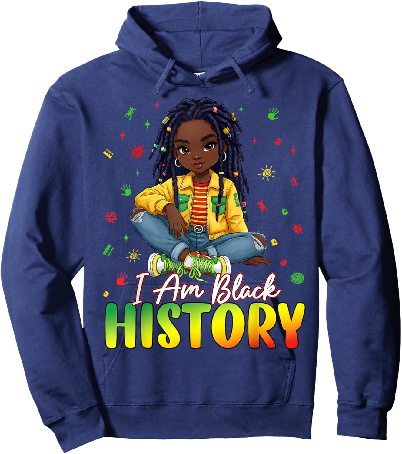 I Am Black History Month African American Afro Girls Kids Hoodie - Hoodie | Navy
