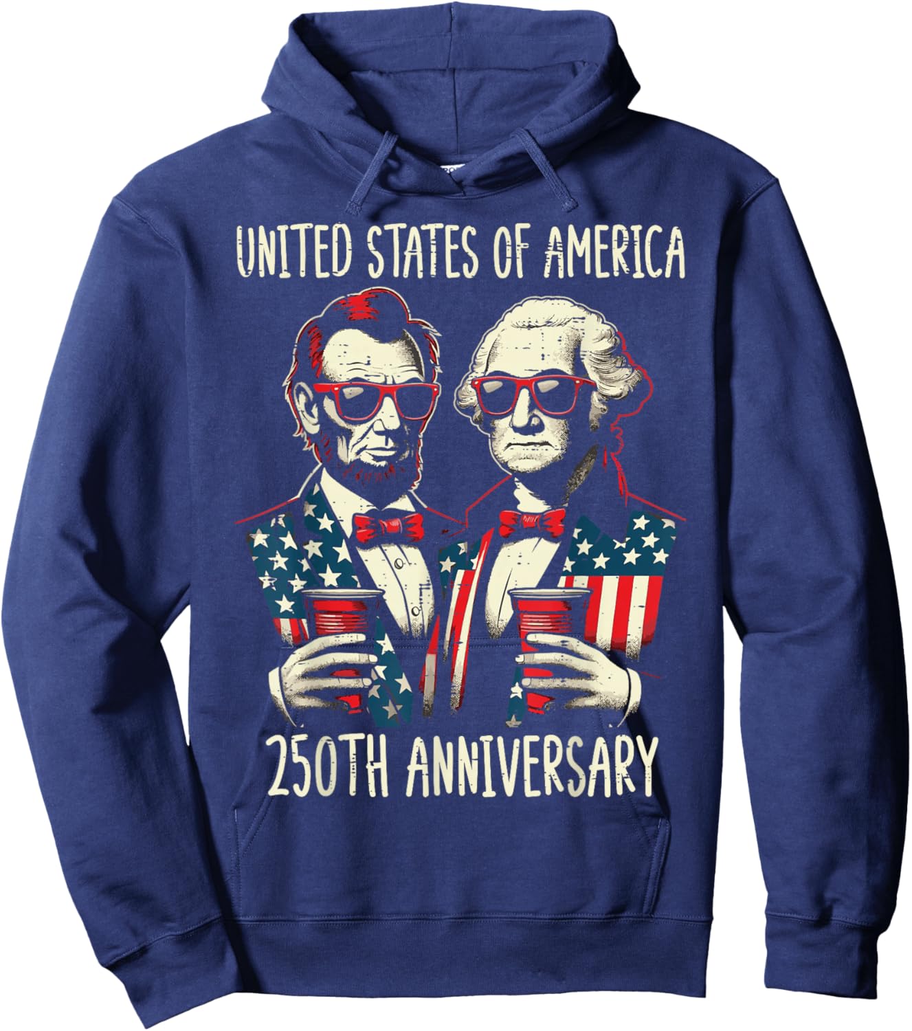 United States America 250th Anniversary Lincoln Washington Hoodie - Hoodie | Navy