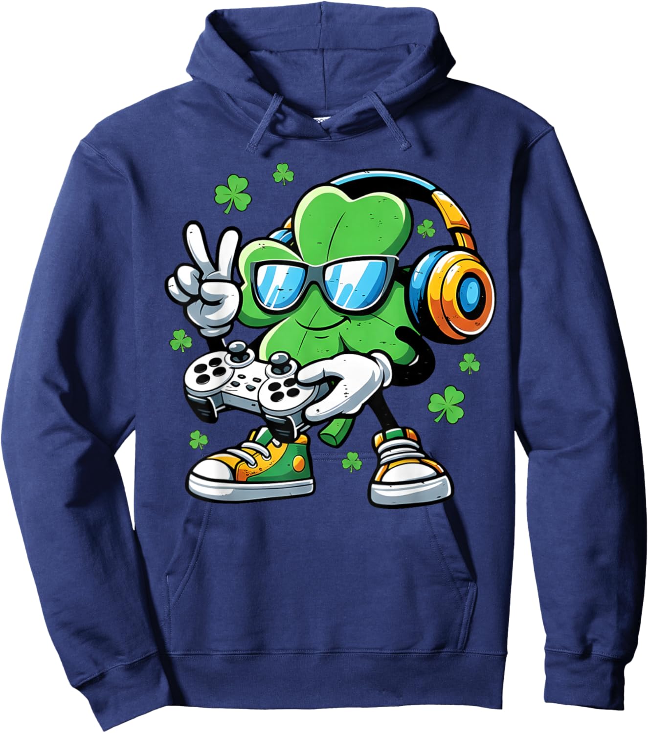 St Patrick Day Shamrock Gamer Video Gaming Boys Men Kids Hoodie - Hoodie | Navy