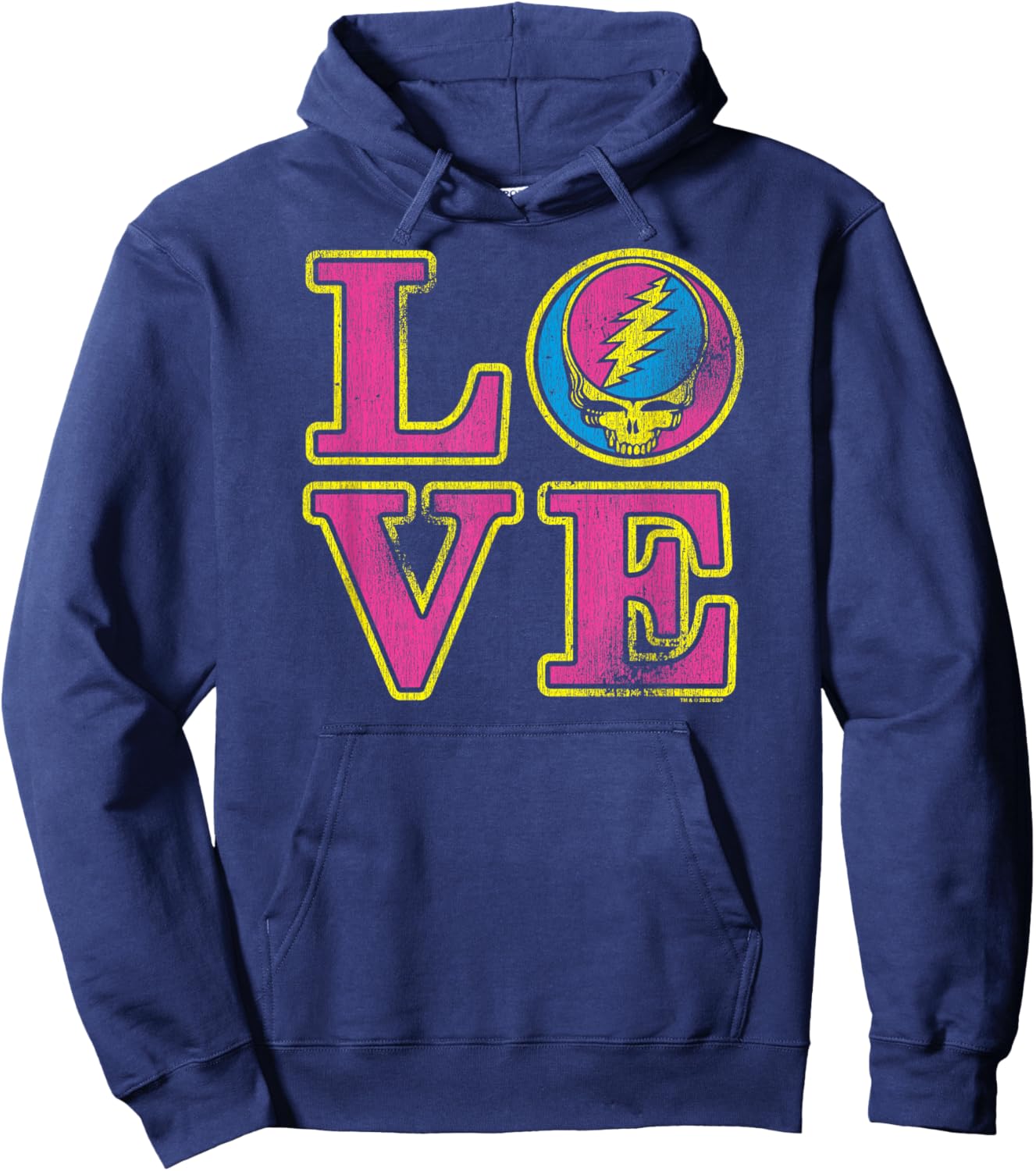 Grateful Dead Colorful Stealie Love Block Letters Rock Band Hoodie - Hoodie | Navy