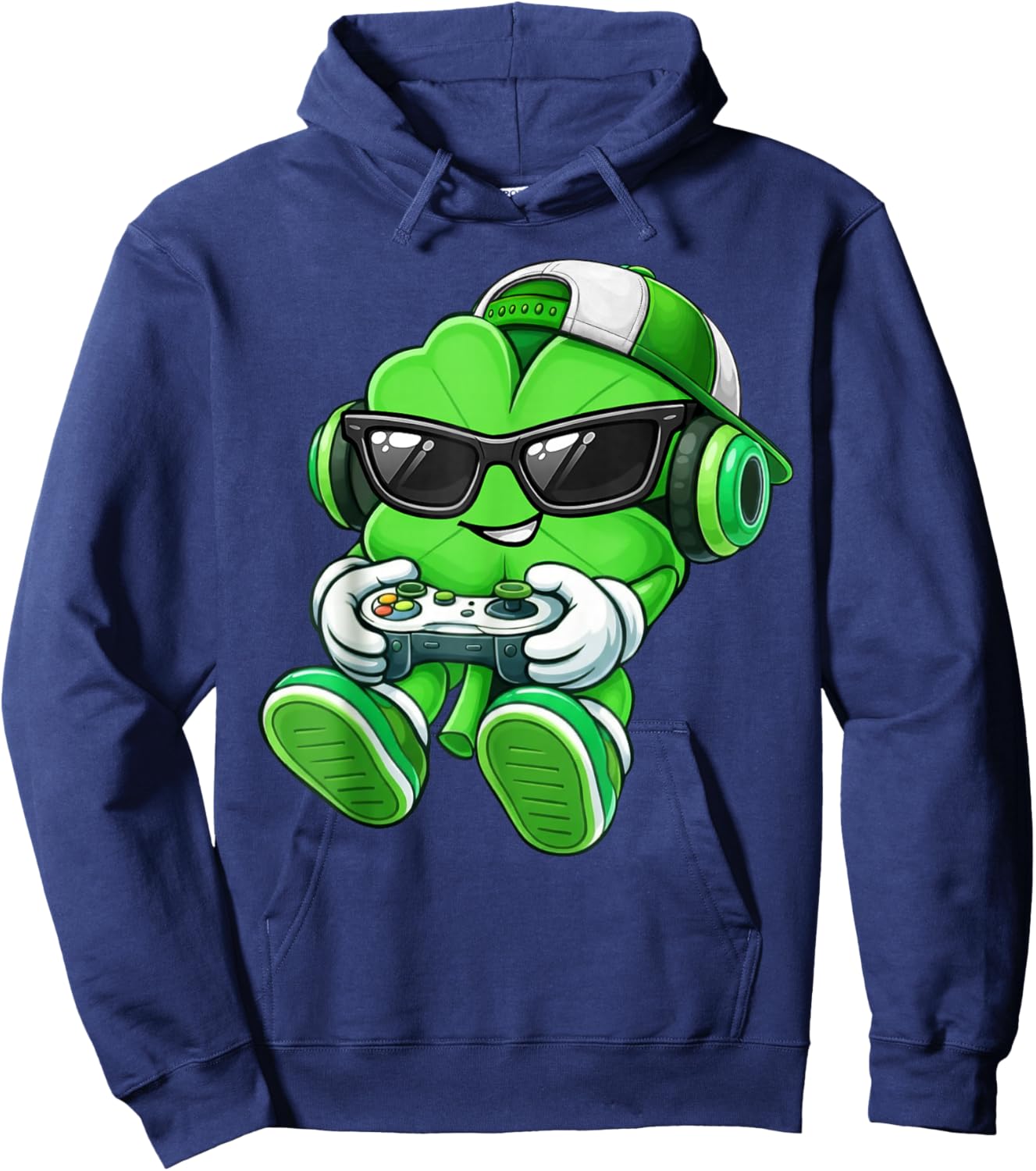 Video Game Shamrock St Patricks Day Gamer Kids Boys Gaming Hoodie - Hoodie | Navy