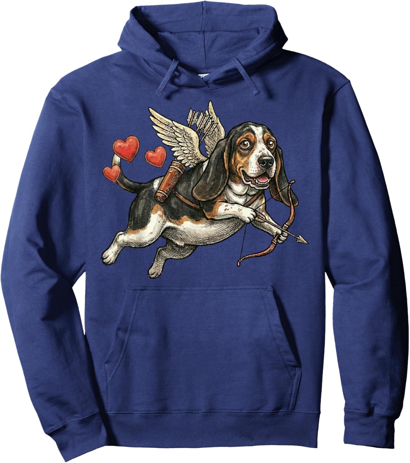 Basset Hound Dog Angel Flying Love Hearts Valentine Hoodie - Hoodie | Navy